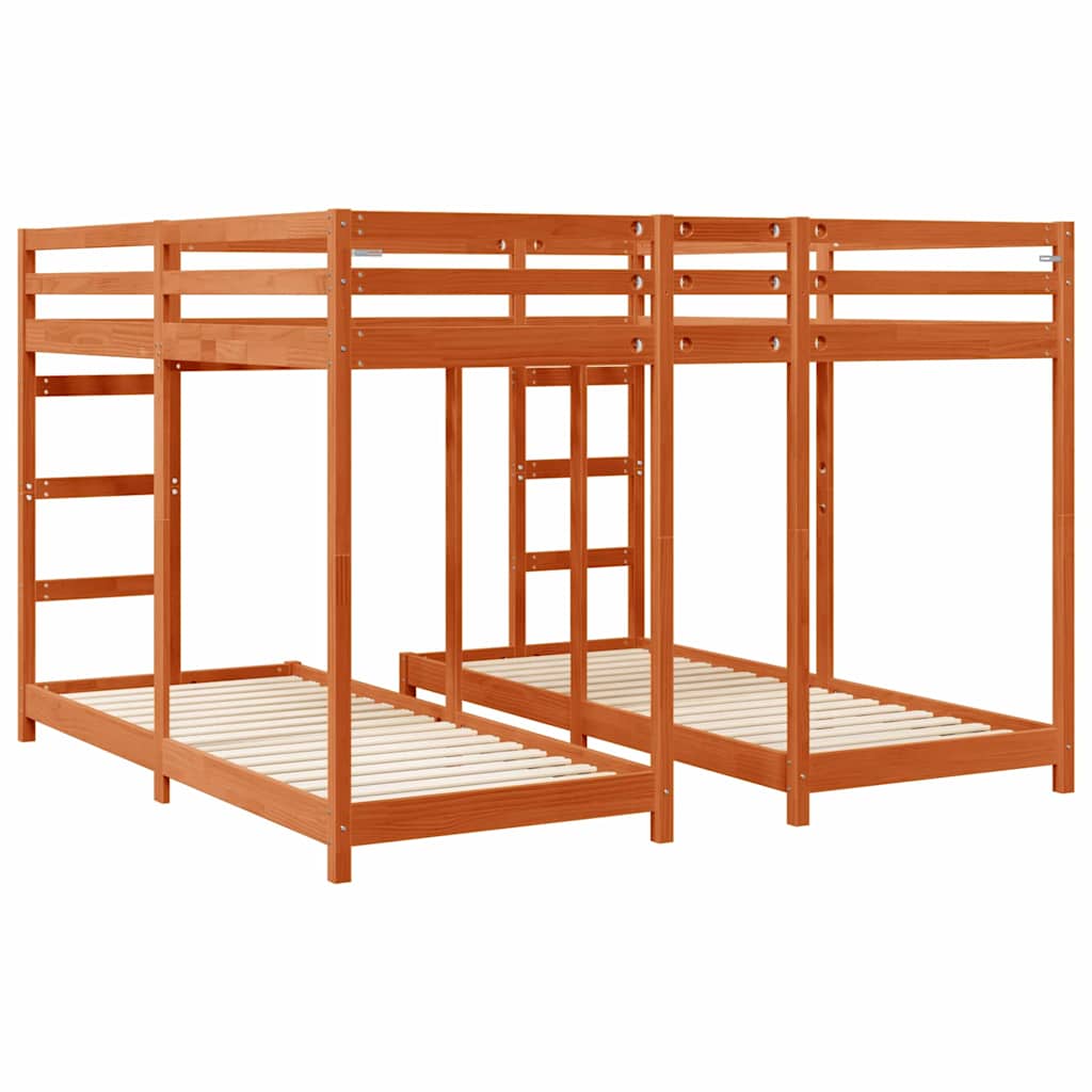 Trippel Køyesengramme Vokset Brun 200 x 200 cm Massiv furu
