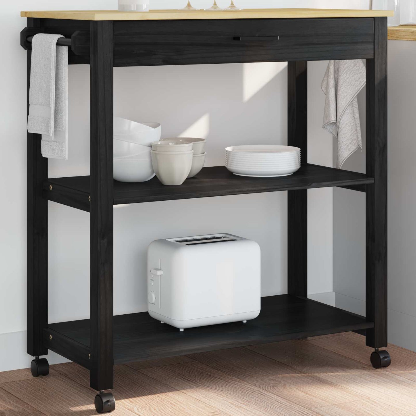 Kjøkkenvogn MONZA Svart 84 x 40 x 88,5 cm Massiv furu