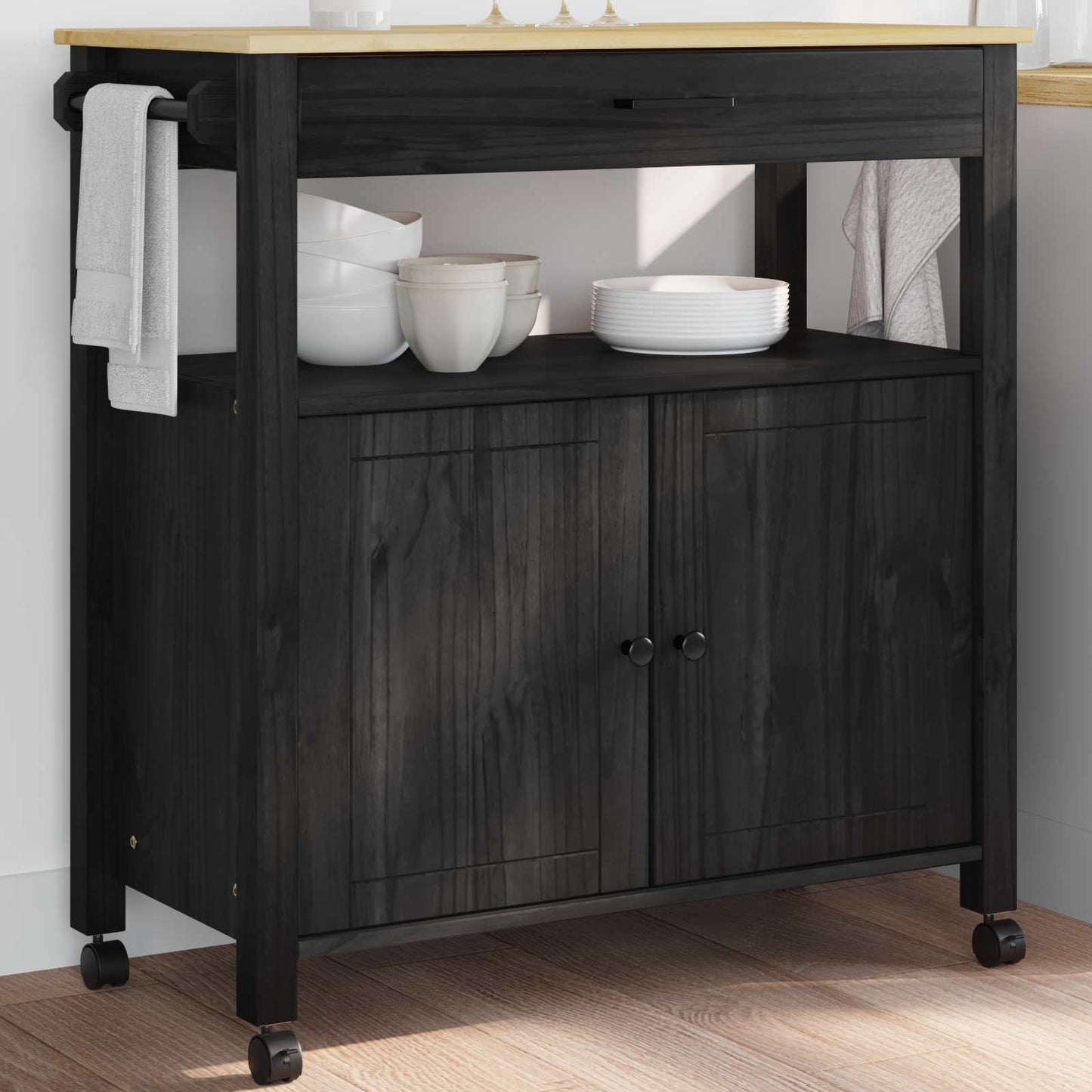 Kjøkkenvogn MONZA Svart 84 x 40 x 88,5 cm Massiv furu