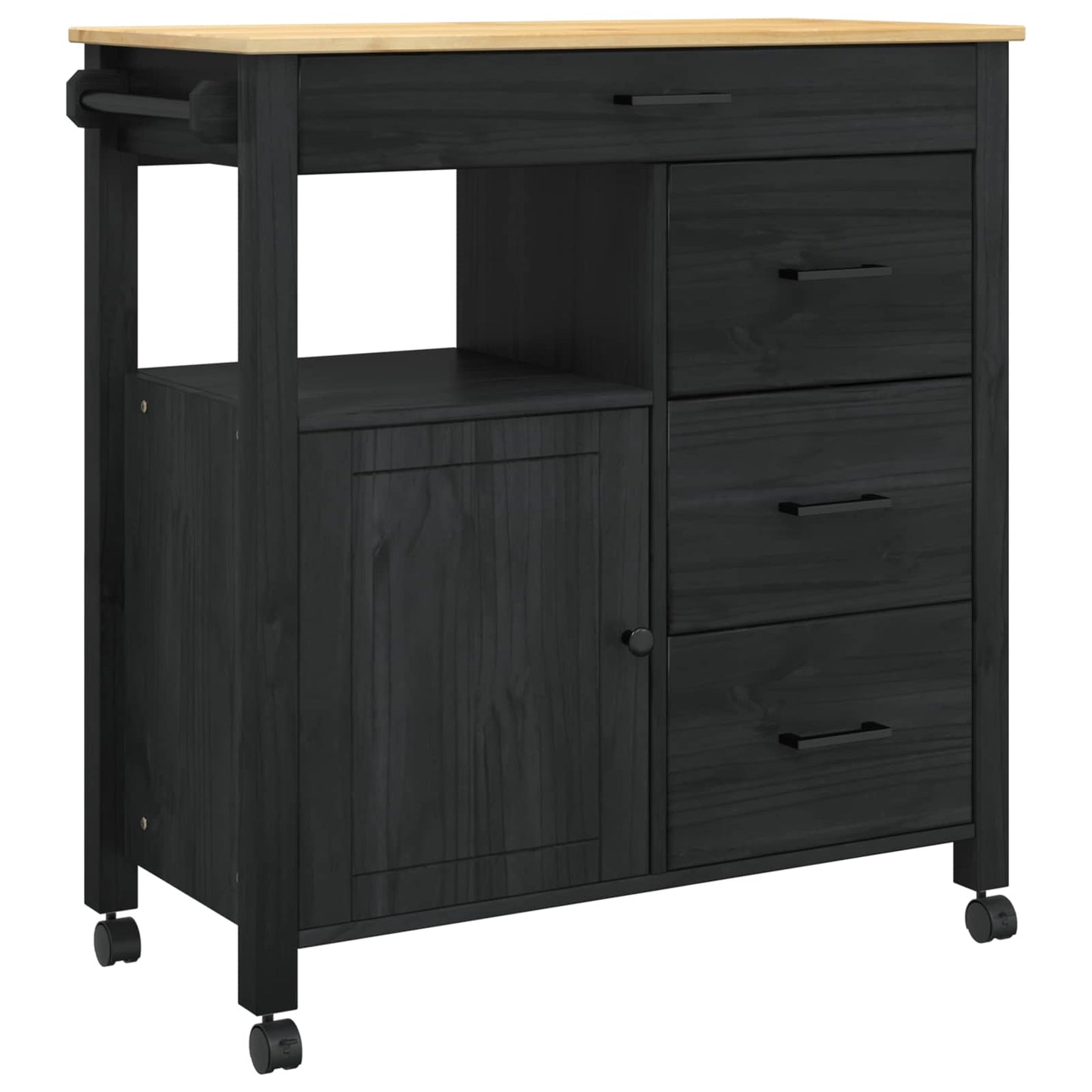 Kjøkkenvogn MONZA Svart 84 x 40 x 88,5 cm Massiv furu