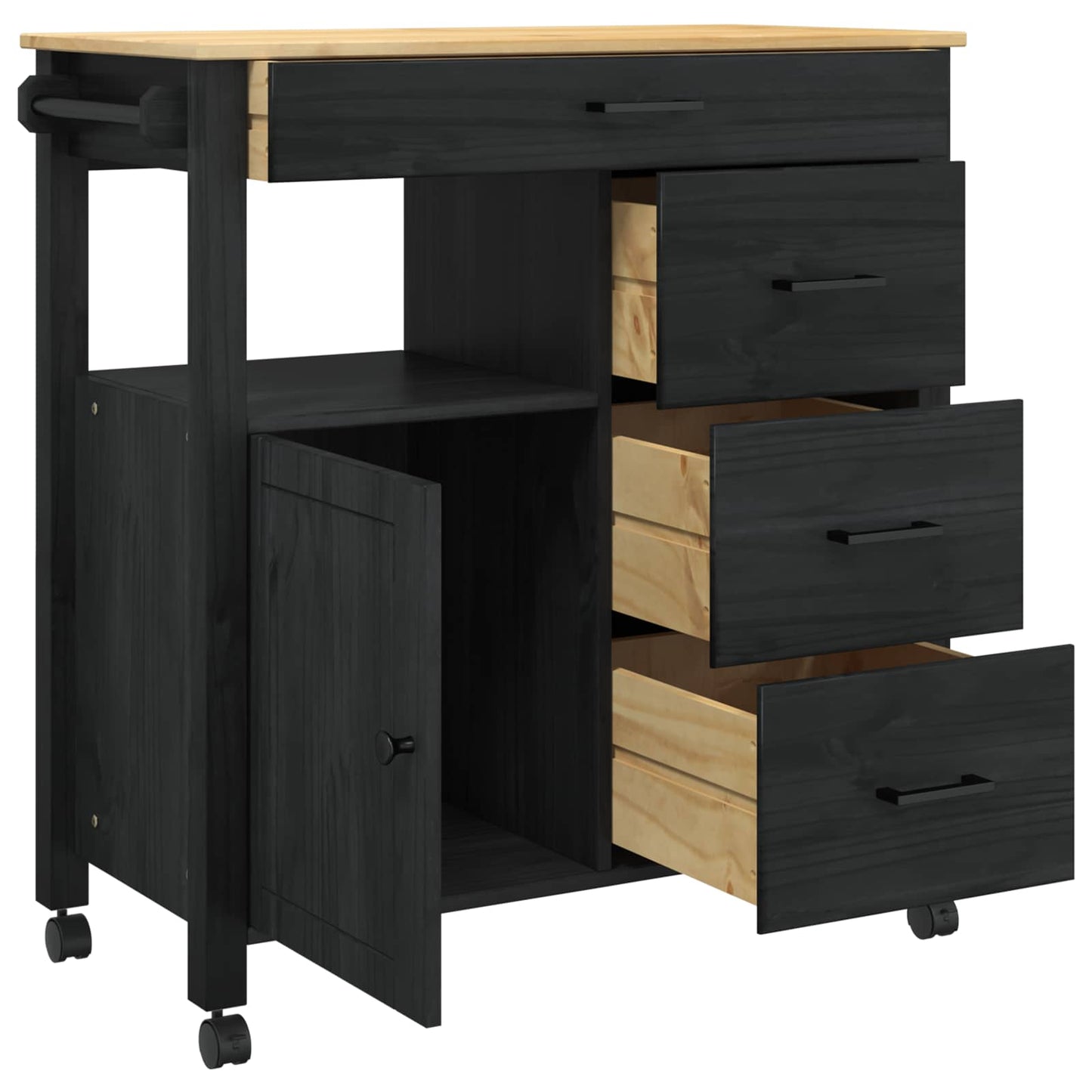 Kjøkkenvogn MONZA Svart 84 x 40 x 88,5 cm Massiv furu