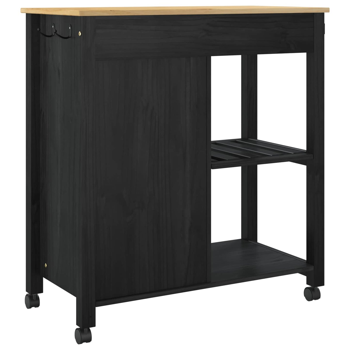 Kjøkkenvogn MONZA Svart 84 x 40 x 88,5 cm Massiv furu