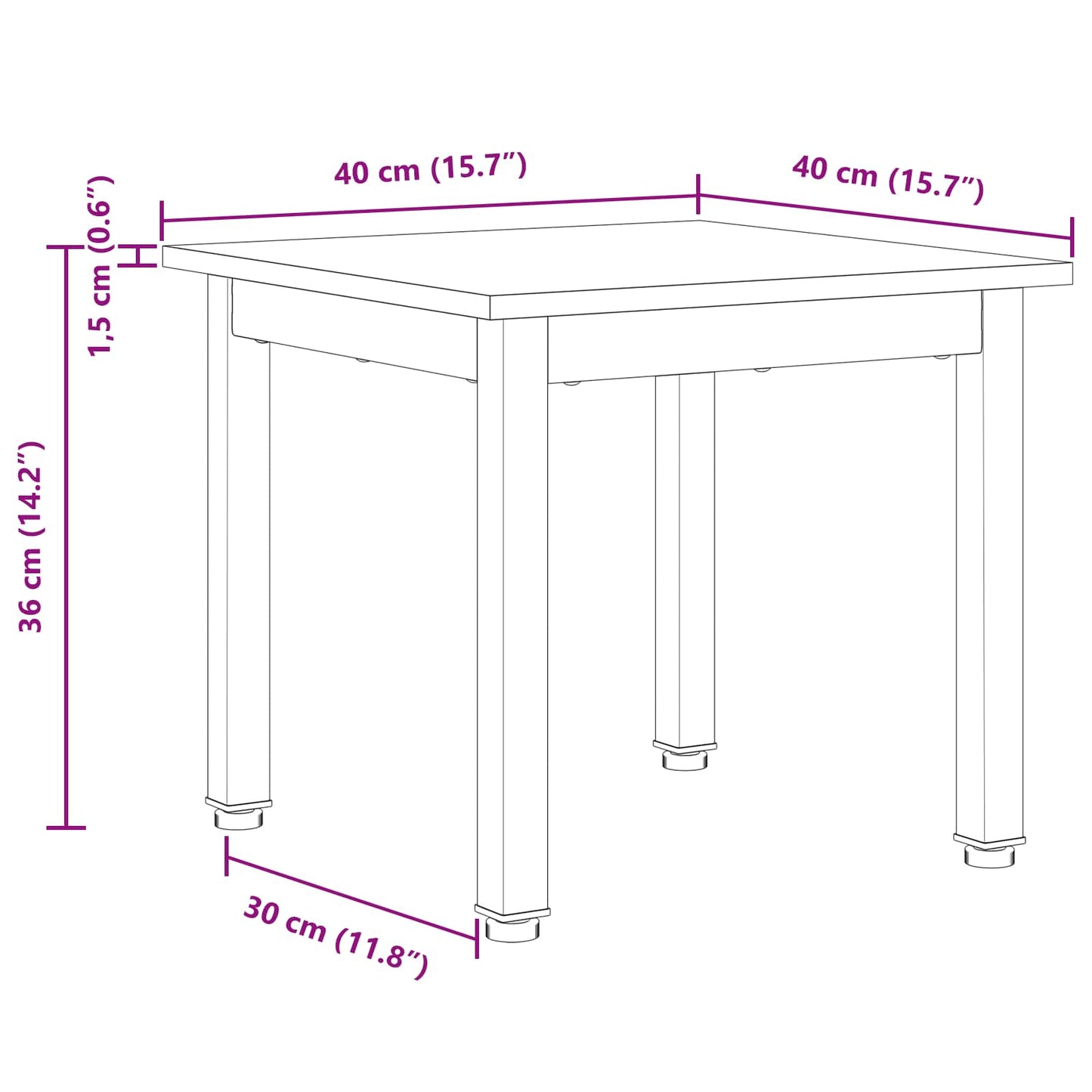 Kaffebord Hvit 40 x 40 x 36 cm Massiv furu