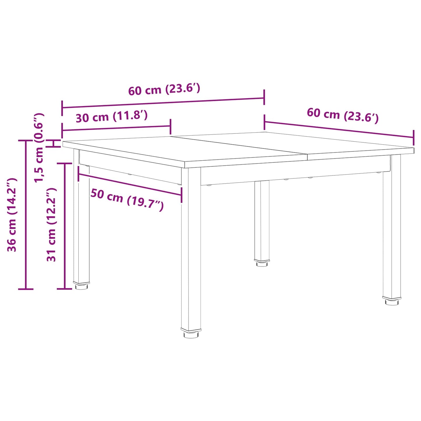 Kaffebord Naturlig 60 x 60 x 36 cm Massiv furu