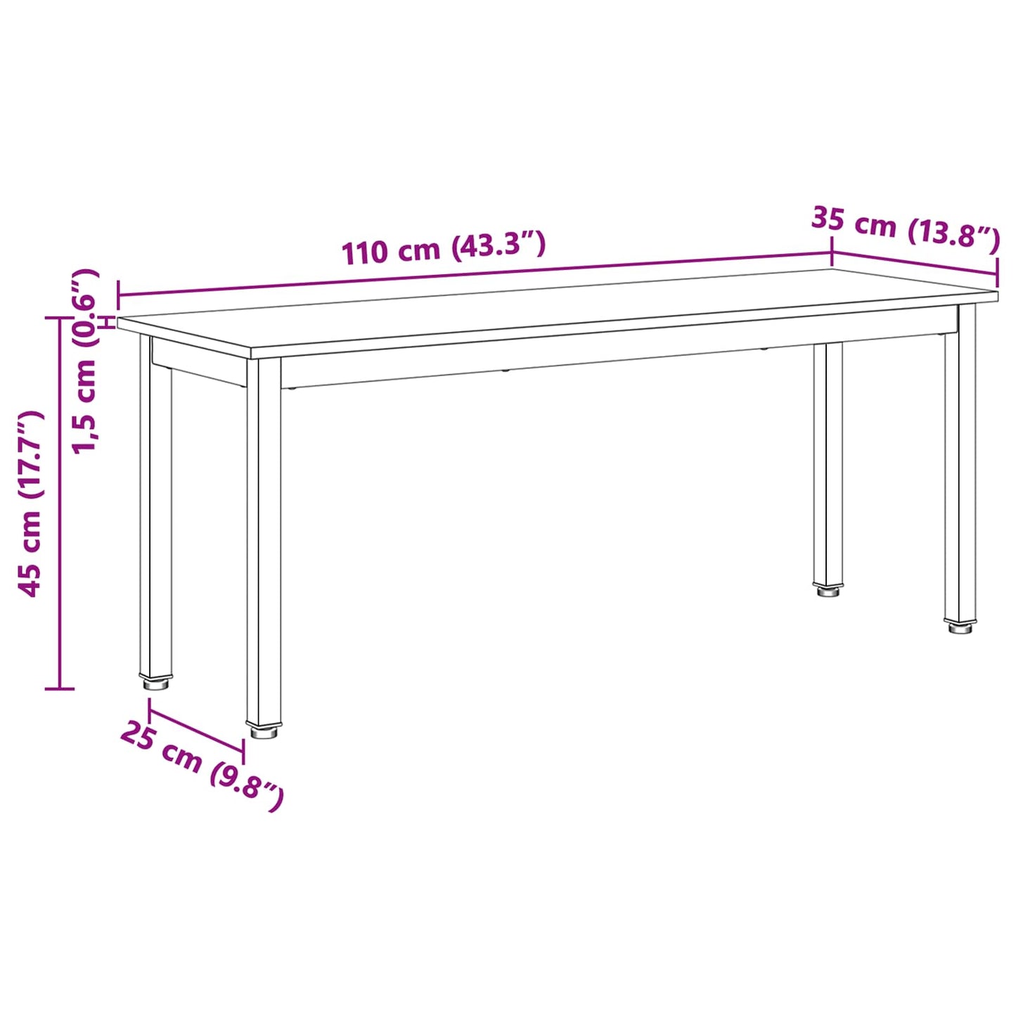 benk Hvit 110 x 35 x 45 cm Massiv furu