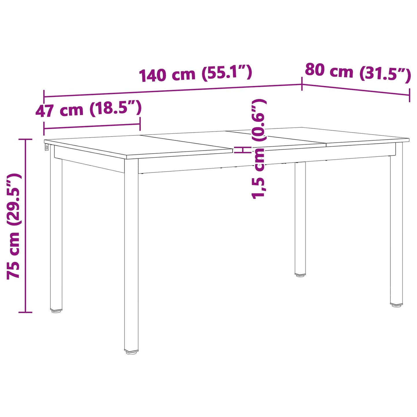 Spisebord Hvit 140 x 80 x 75 cm Massiv furu