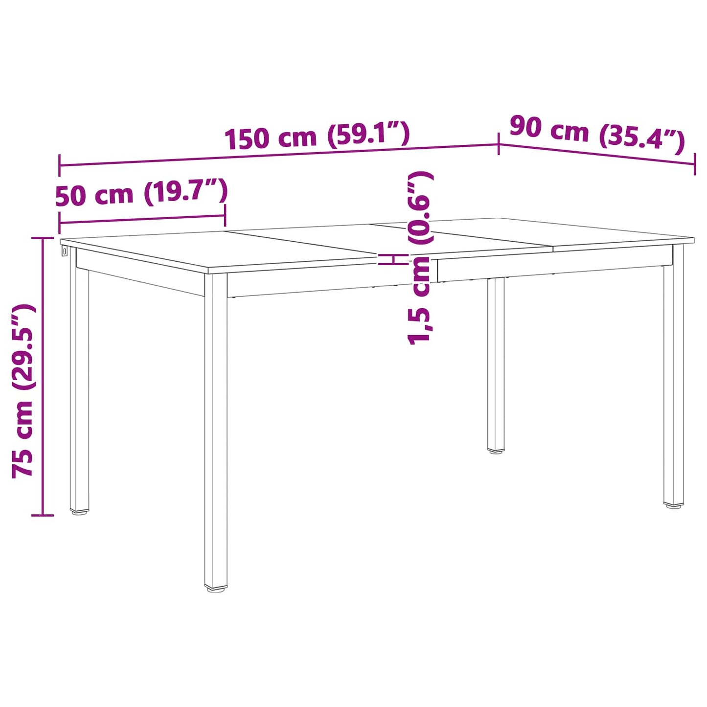 Spisebord Naturlig 150 x 90 x 75 cm Massiv furu