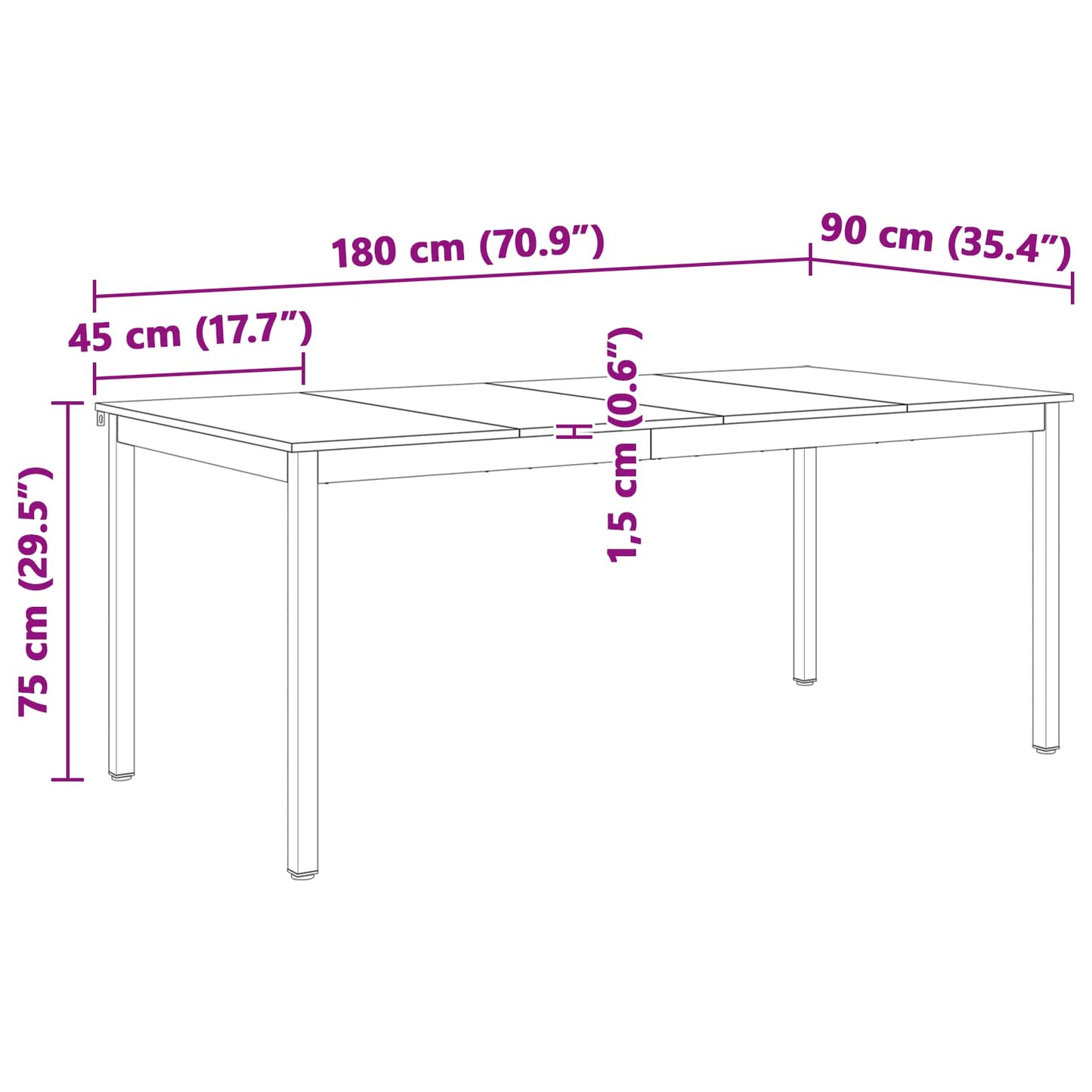Spisebord Hvit 180 x 90 x 75 cm Massiv furu
