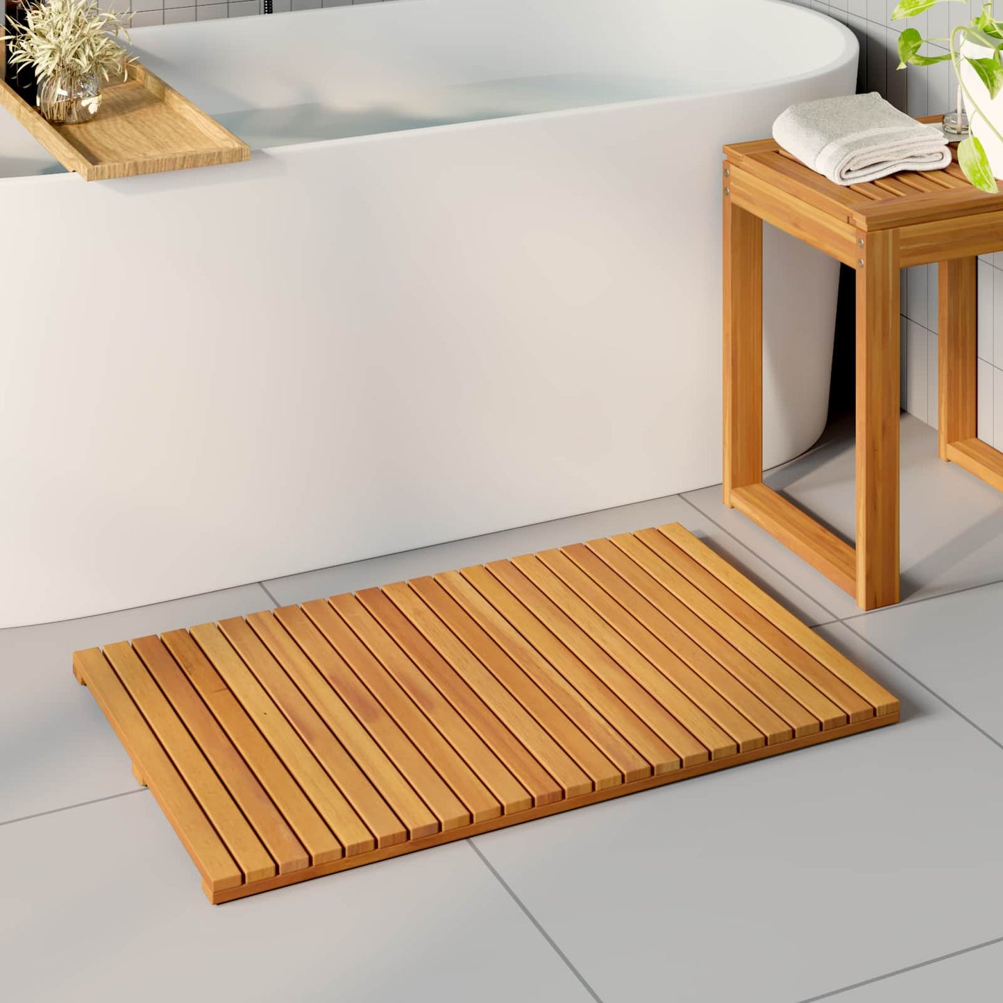 Badematte Ensfarget Brun 80 x 50 cm Solid akasietre