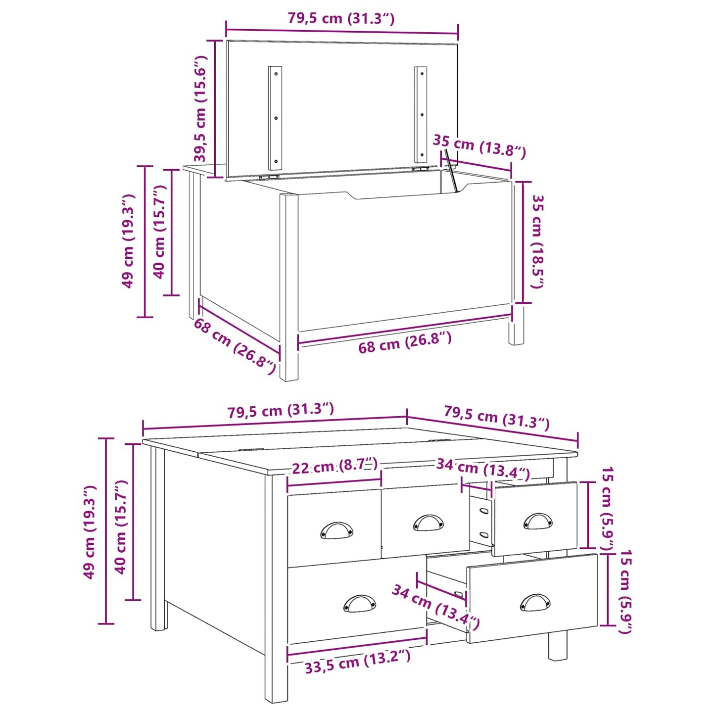 Kaffebord Honning brun 79.5 x 79.5 x 49 cm Massiv furu vidaXL