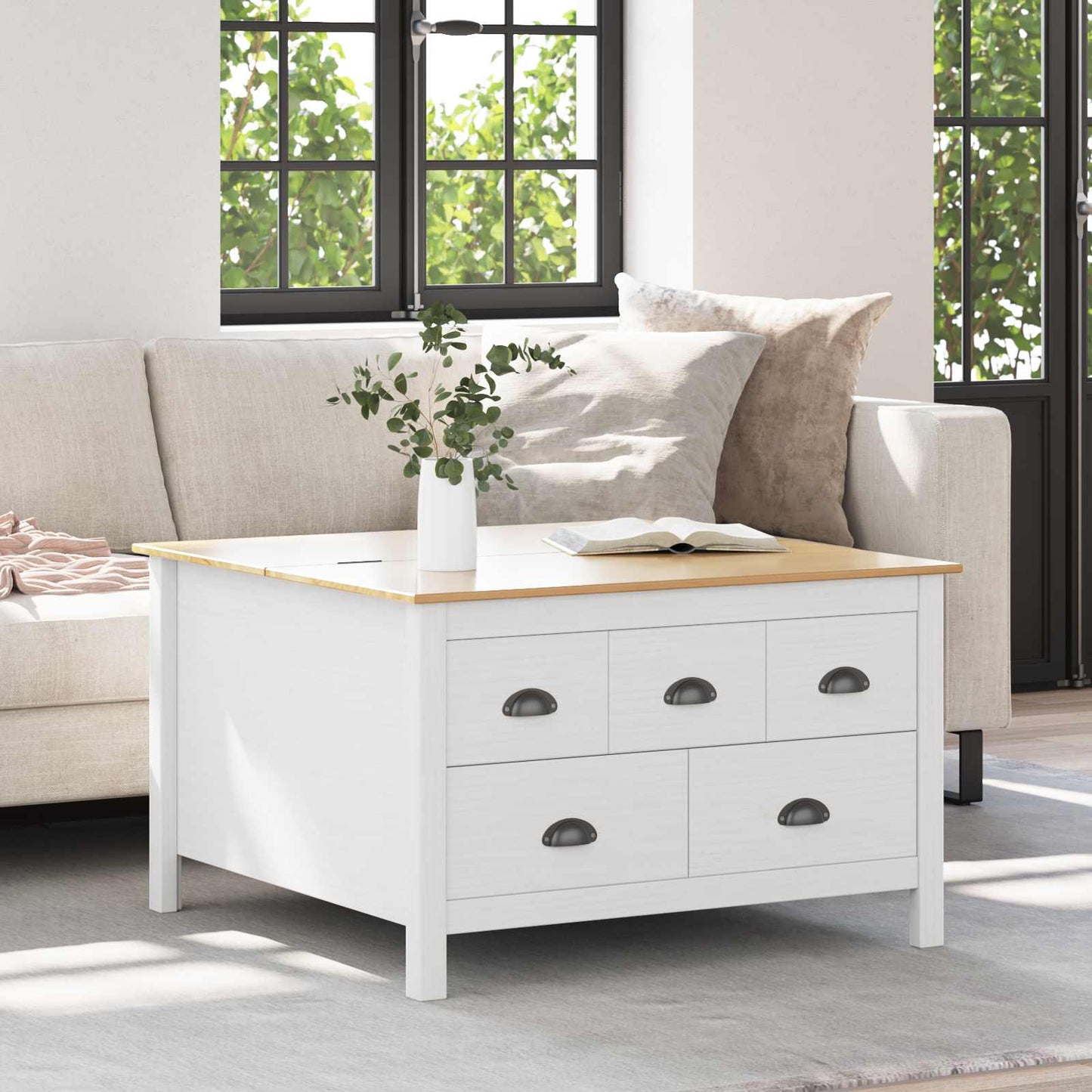 Kaffebord Hvit og honningbrun 79.5 x 79.5 x 49 cm Massiv furu vidaXL