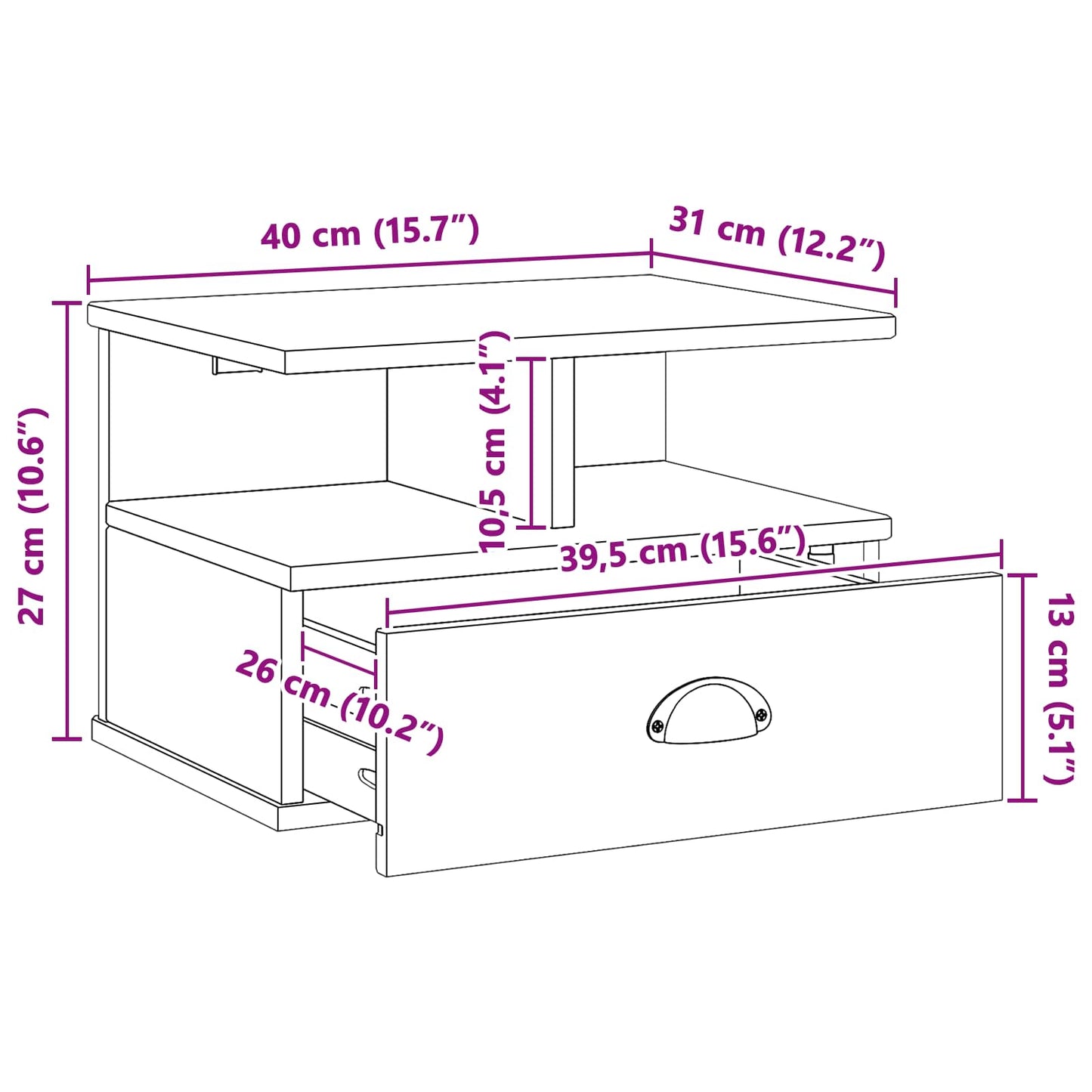 Nattbordskap med skuff Honning brun 40 x 31 x 27 cm Massiv furu vidaXL