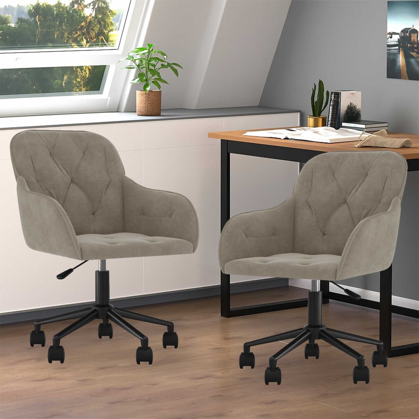 Spisestuestol med hjul 2 pcs Lysegrå 55 x 59,5 x 77 cm Fløyel vidaXL