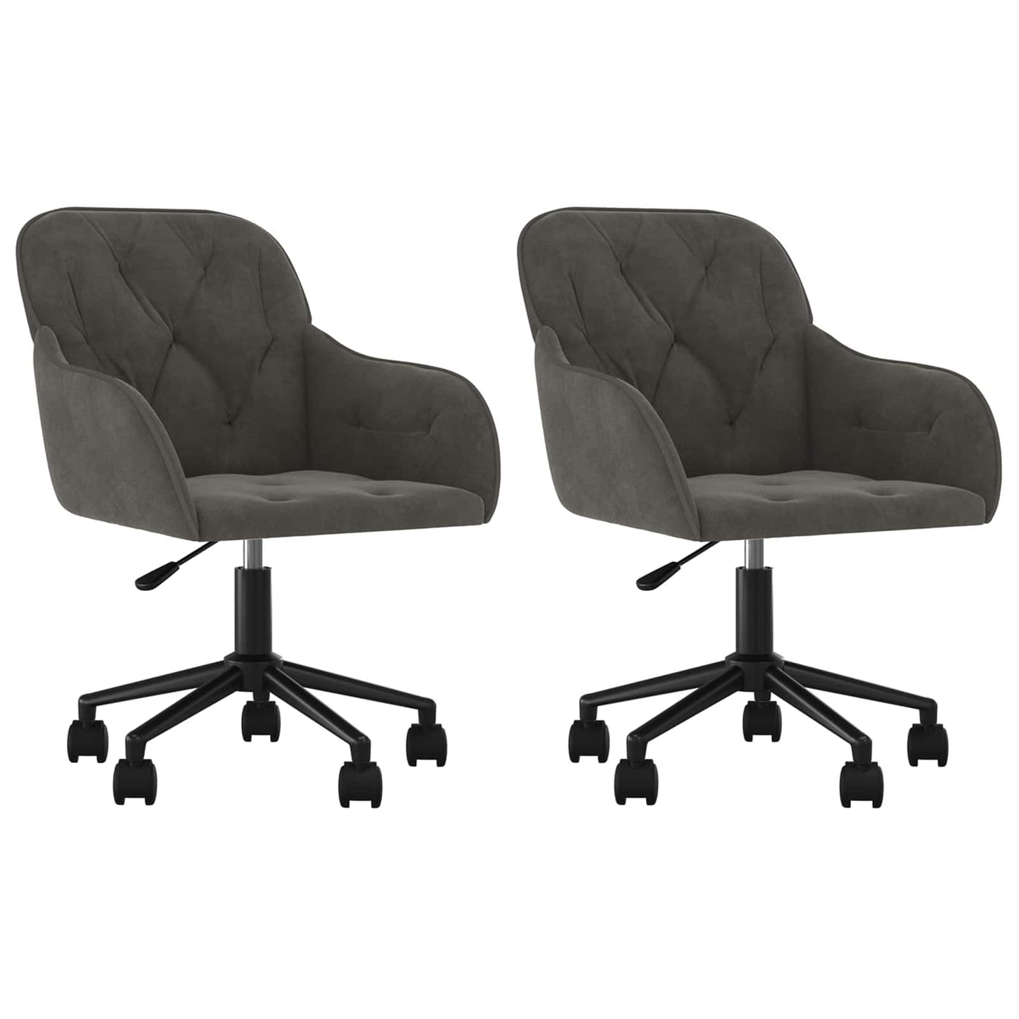Spisestuestol med hjul 2 pcs Mørkegrå 55 x 59,5 x 77 cm Fløyel vidaXL