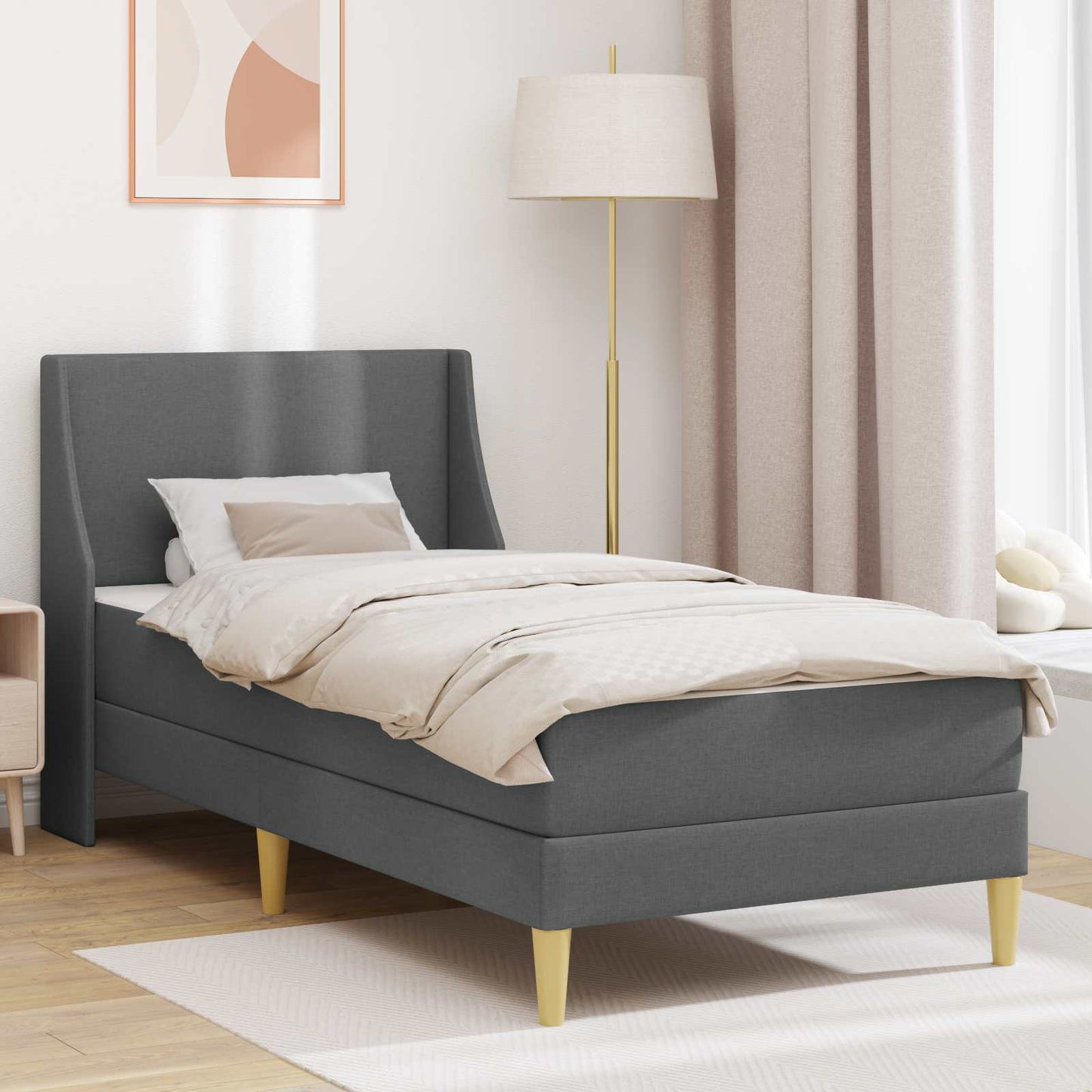 Sengeramme med madrass Mørkegrå 90 x 190 cm stoff