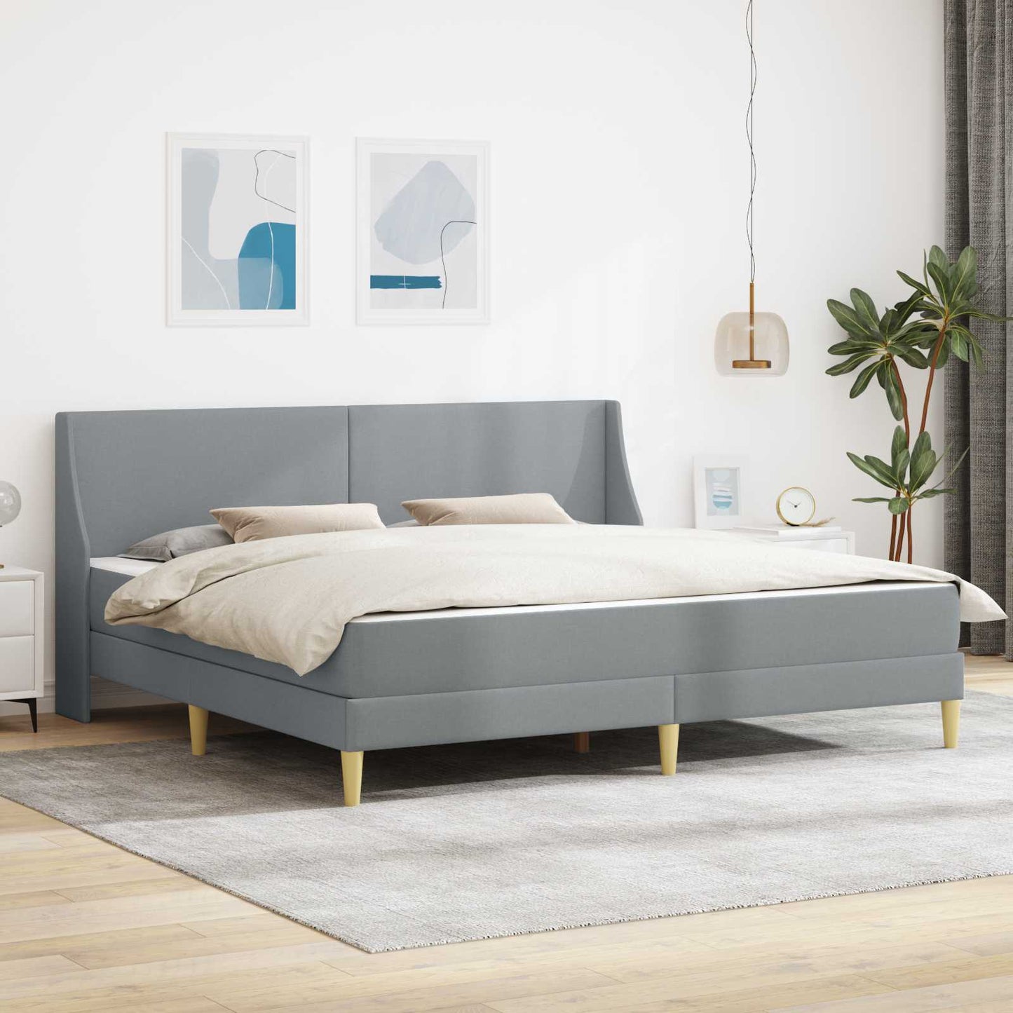 Sengeramme med madrass Lysegrå 180 x 200 cm stoff