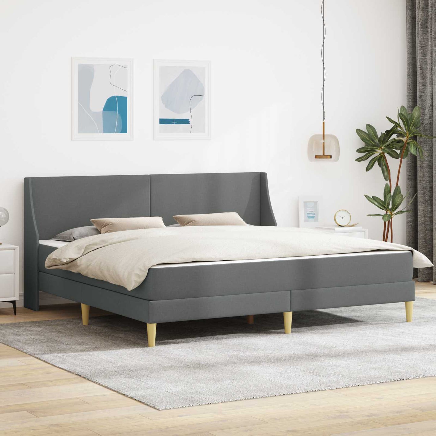 Sengeramme med madrass Mørkegrå 180 x 200 cm stoff