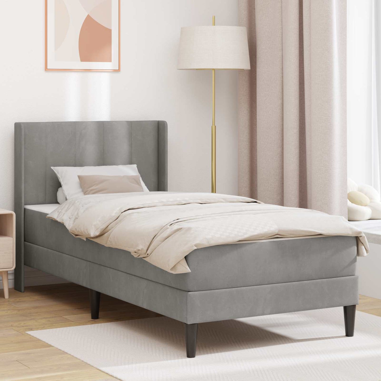 Sengeramme med madrass Lysegrå 90 x 190 cm Fløyel