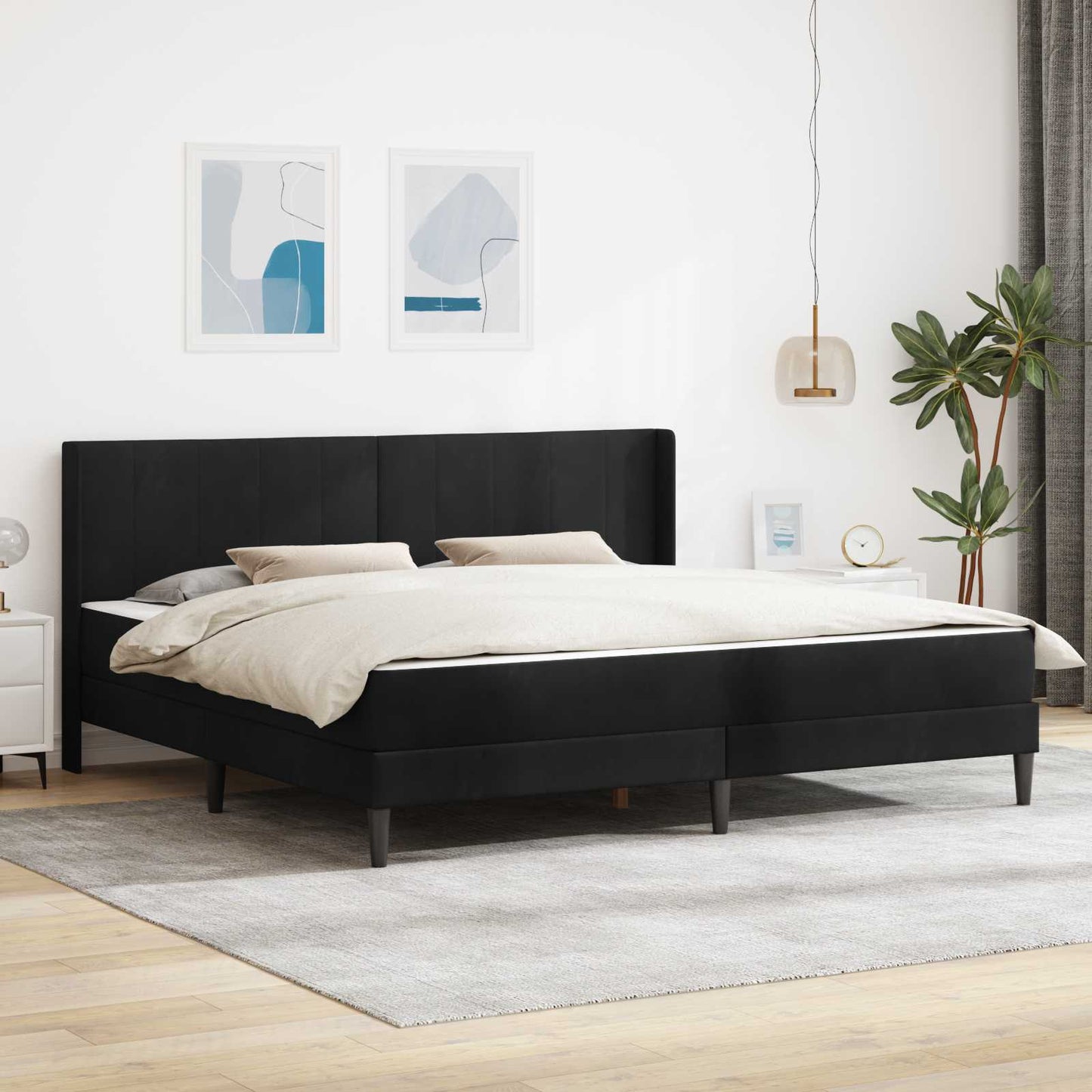 Sengeramme med madrass med hodegjerde Svart 180 x 200 cm Fløyel