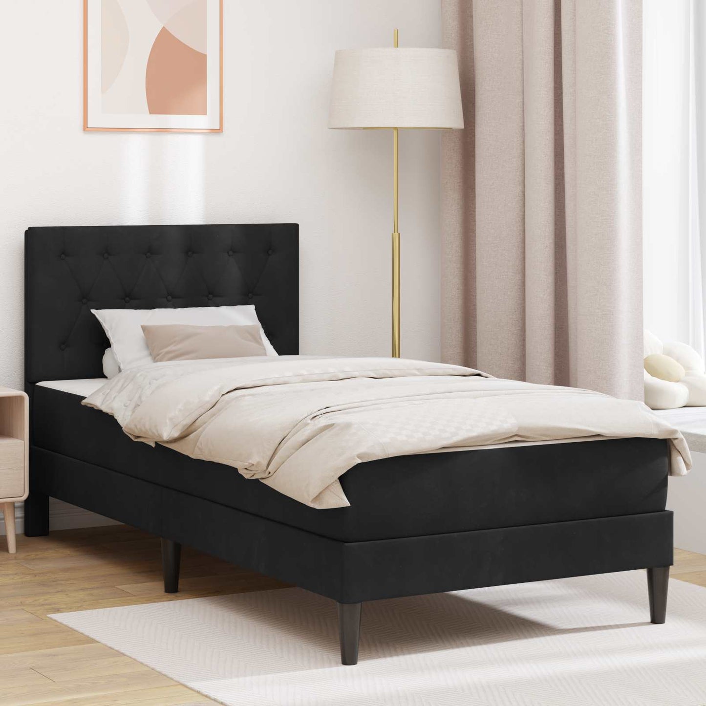Sengeramme med madrass med hodegjerde Svart 90 x 190 cm Fløyel