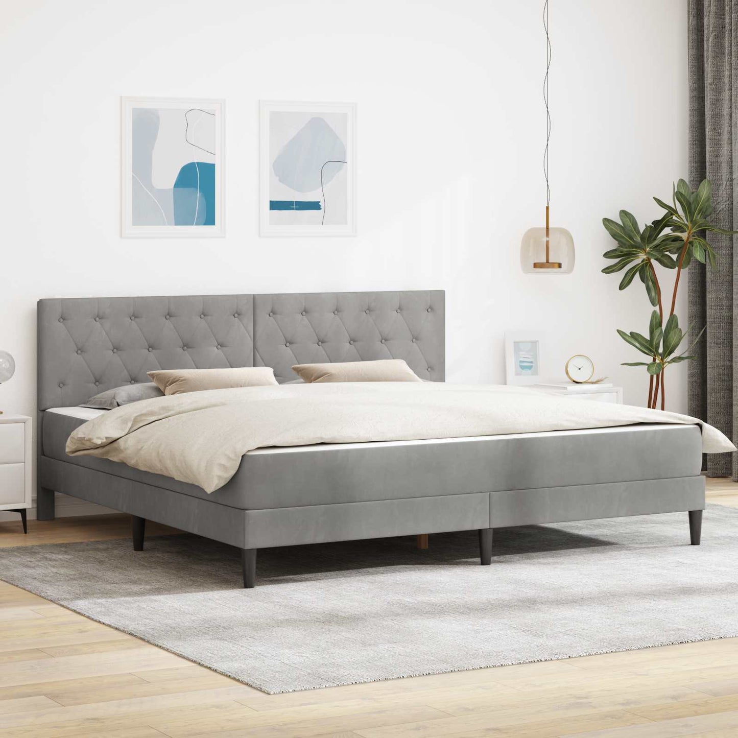 Sengeramme med madrass Lysegrå 180 x 200 cm Fløyel