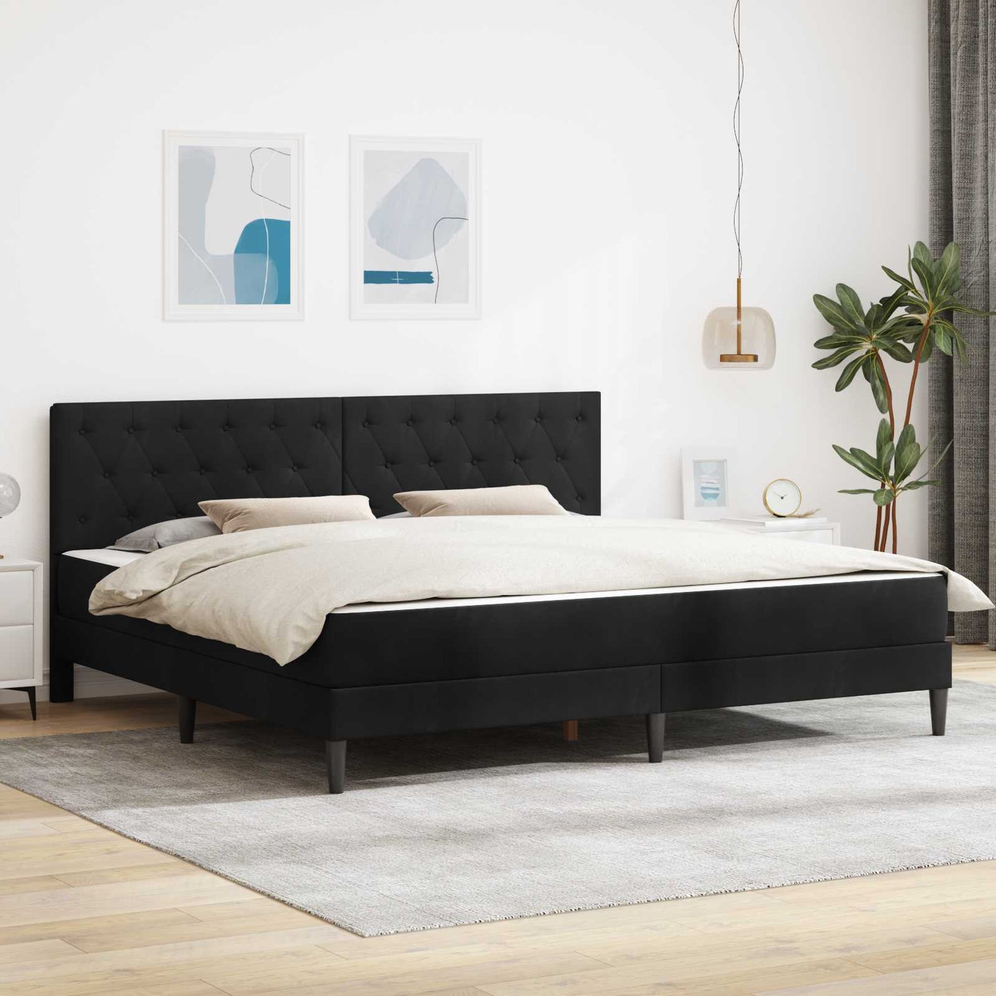 Sengeramme med madrass med hodegjerde Svart 180 x 200 cm Fløyel