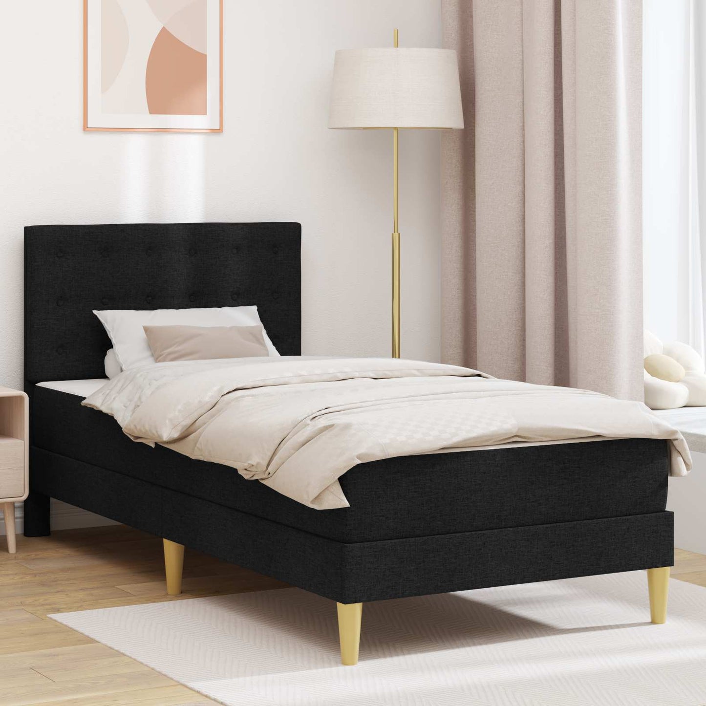 Sengeramme med madrass med hodegjerde Svart 90 x 190 cm stoff