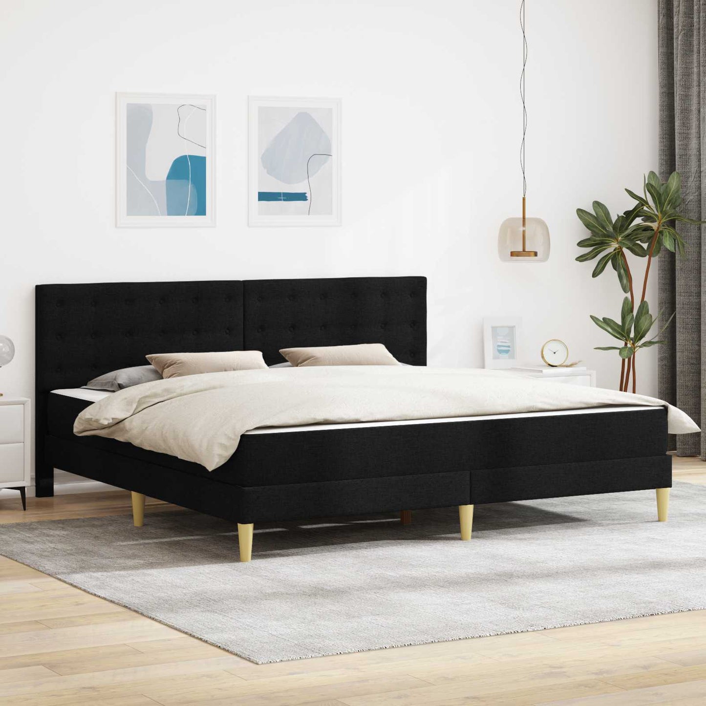 Sengeramme med madrass med hodegjerde Svart 180 x 200 cm stoff