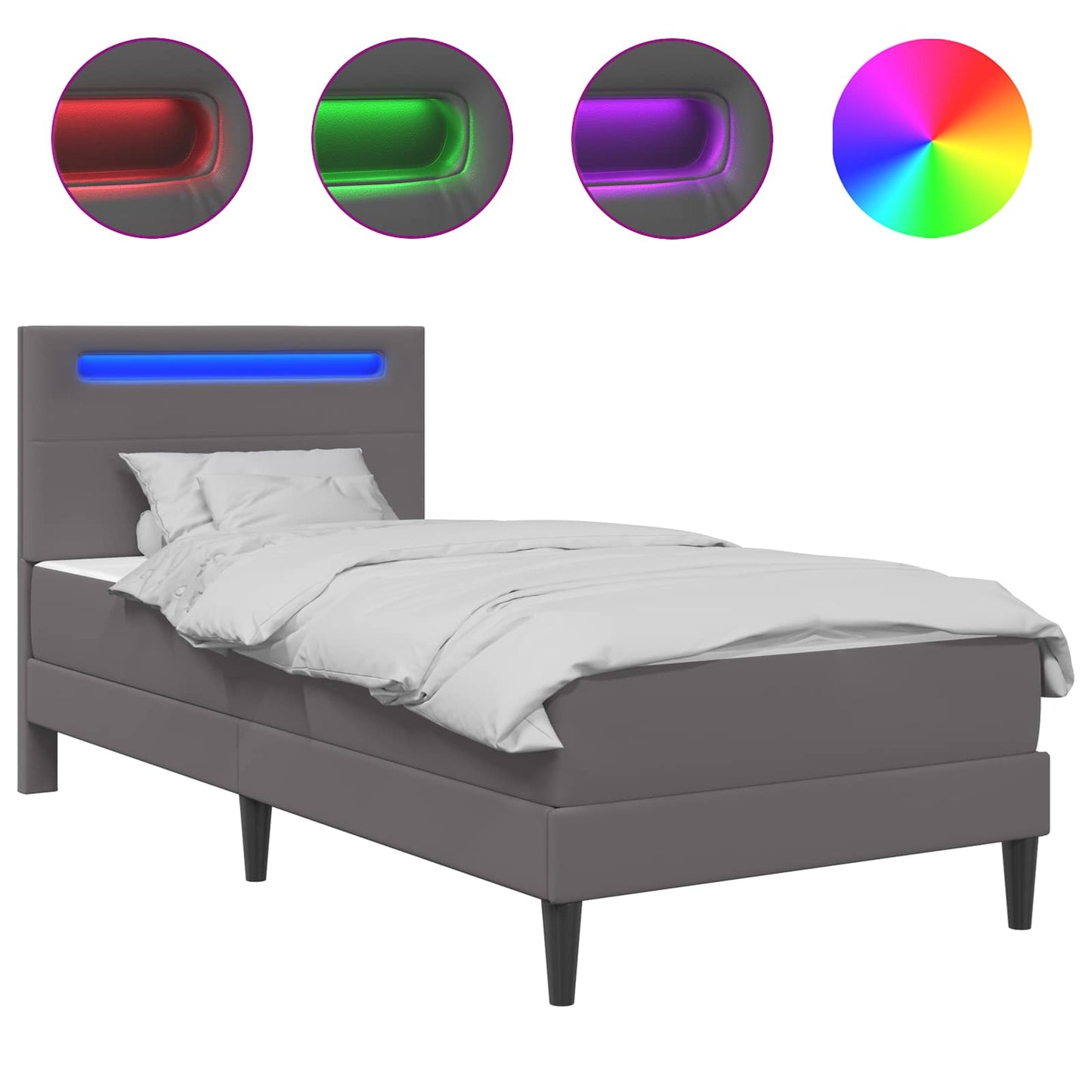 Sengestamme med LED-lysstrimler Grå 90 x 190 cm Kunstlær