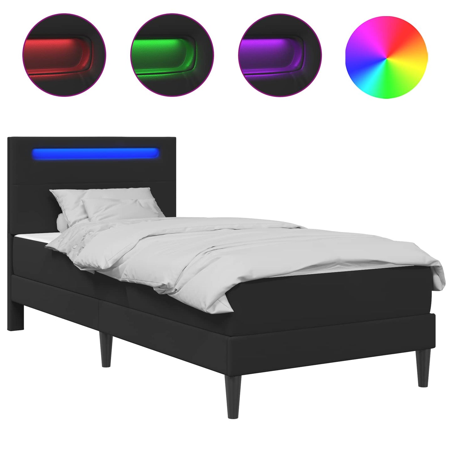 Sengestamme med LED-lysstrimler Svart 90 x 190 cm Kunstlær