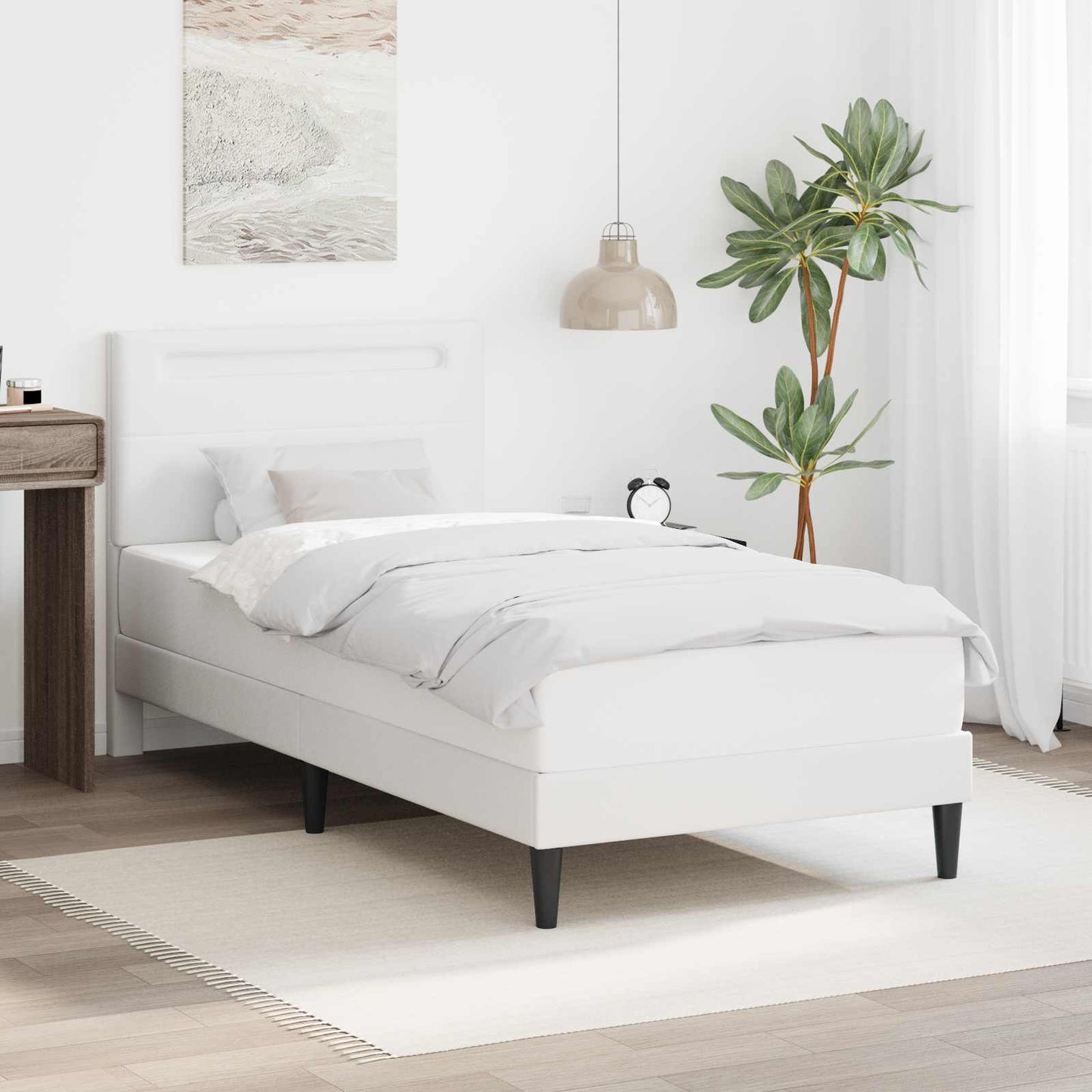 Sengestamme med LED-lysstrimler Hvit 90 x 190 cm Kunstlær