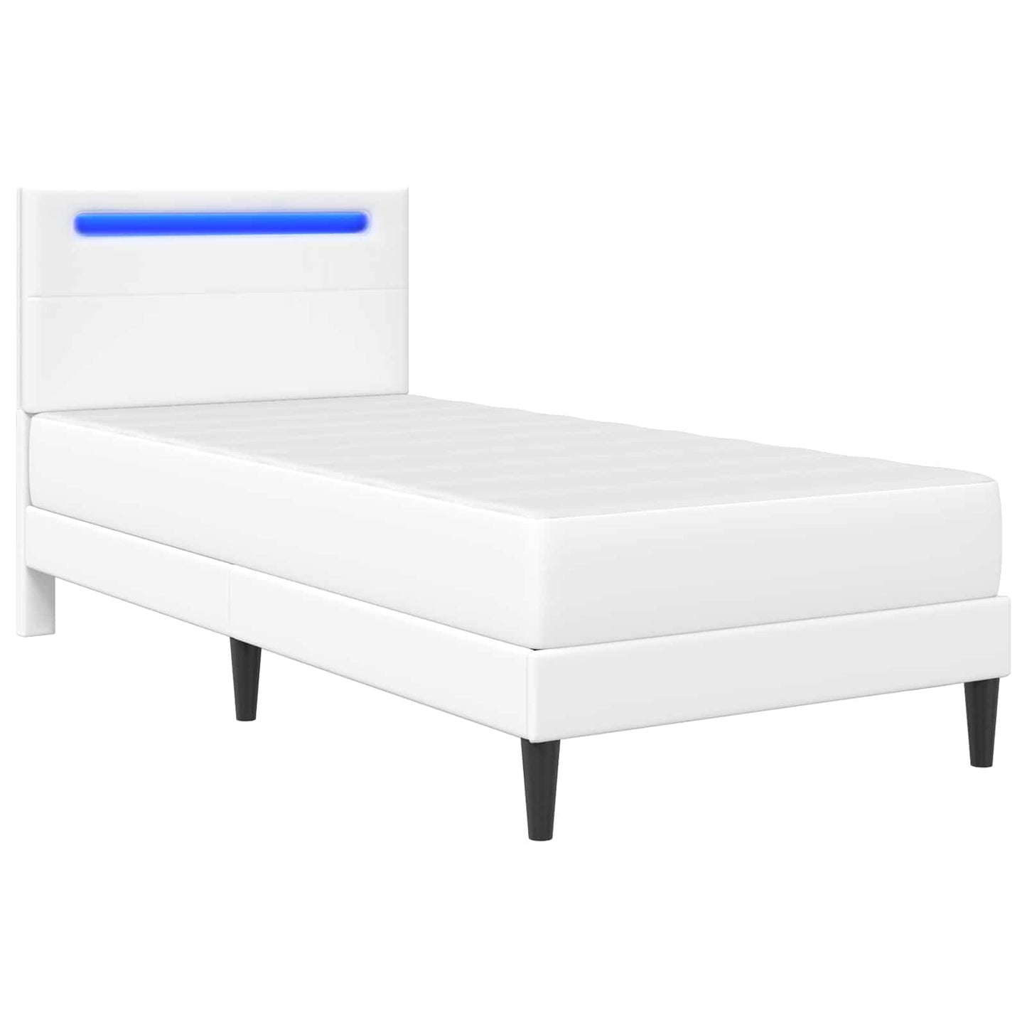 Sengestamme med LED-lysstrimler Hvit 90 x 190 cm Kunstlær
