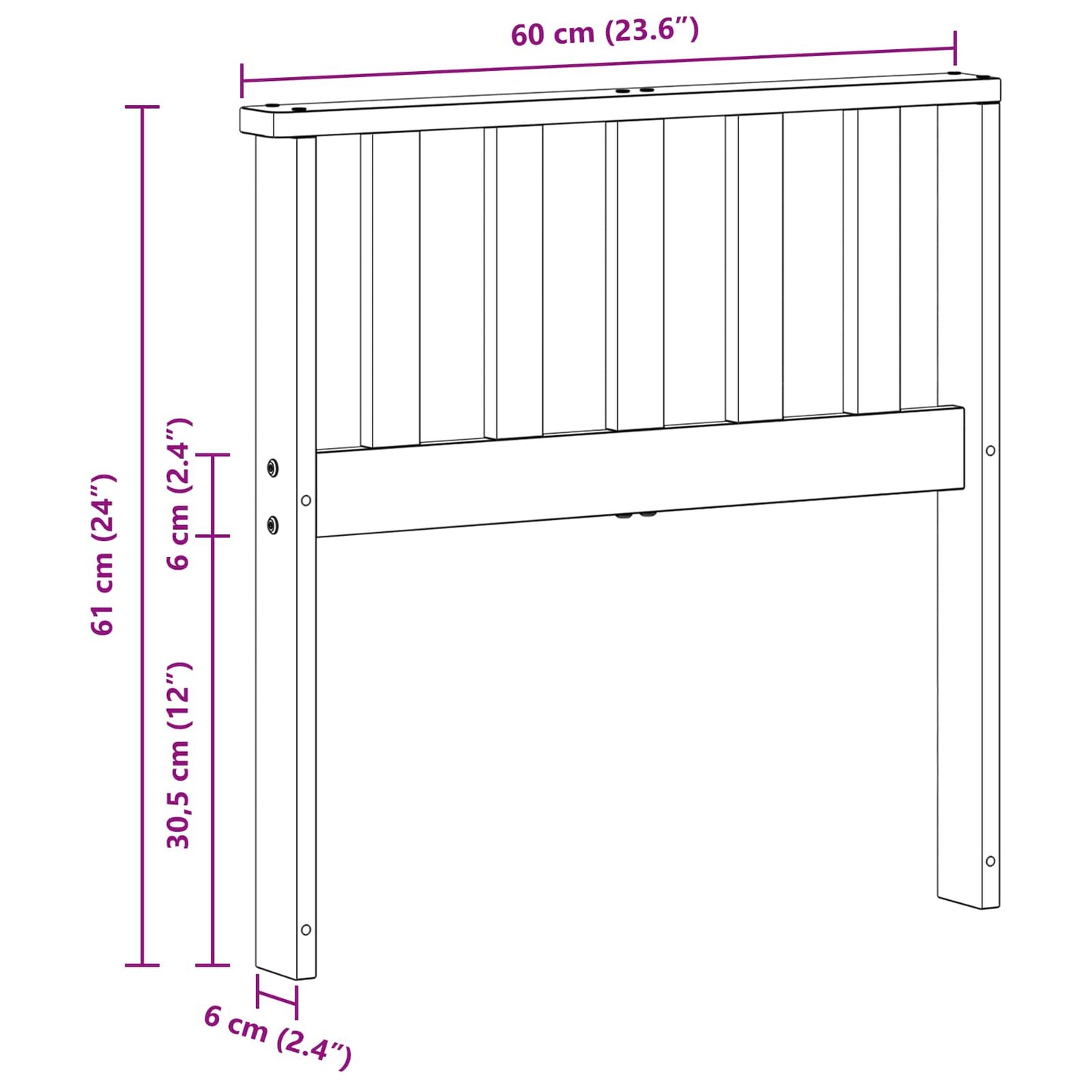 Armlene Modul 2 pcs Hvit 60 x 6 x 61 cm Solid akasietre