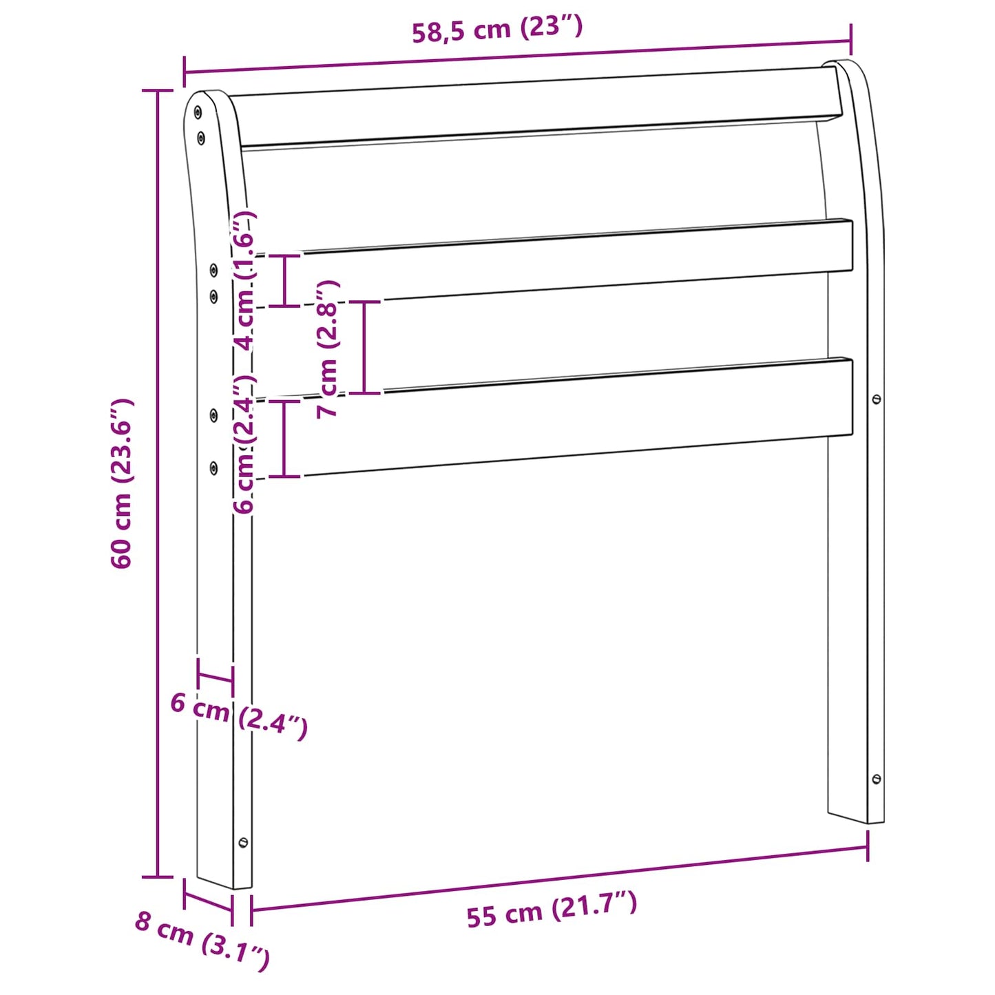 Armlene Modul 2 pcs Hvit 58,5 x 8,5 x 60 cm Solid akasietre