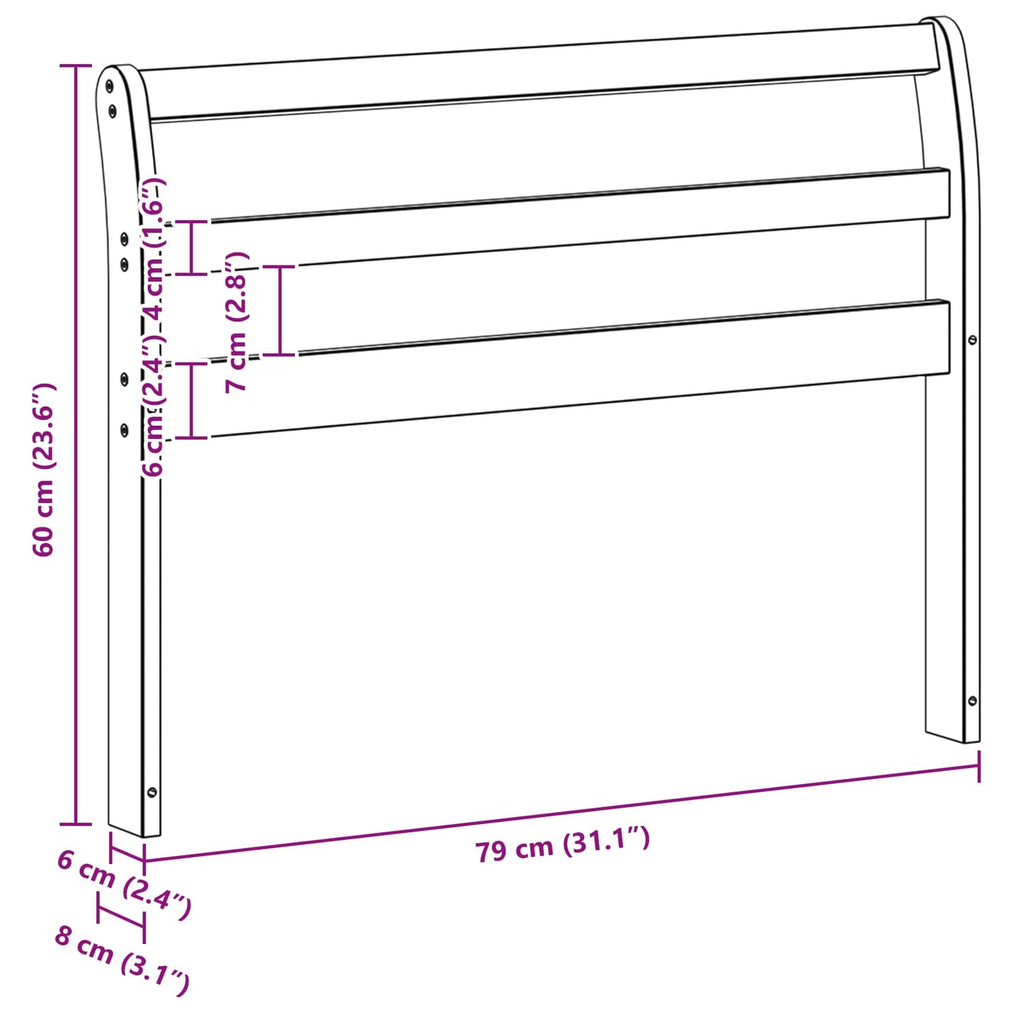 Armlene Modul 2 pcs Hvit 78,5 x 8,5 x 60 cm Solid akasietre