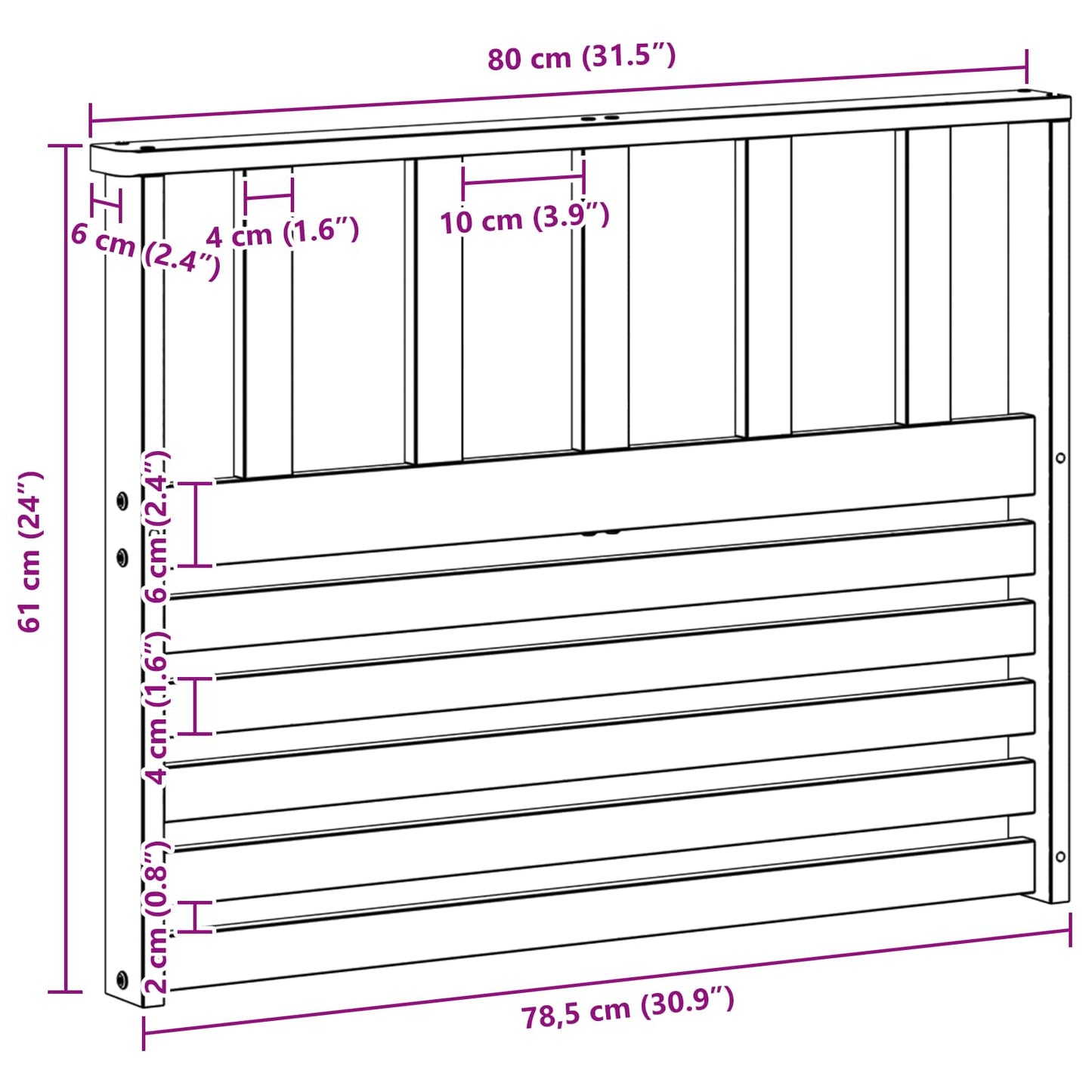Armlene Modul 2 pcs Hvit 80 x 6 x 61 cm Solid akasietre
