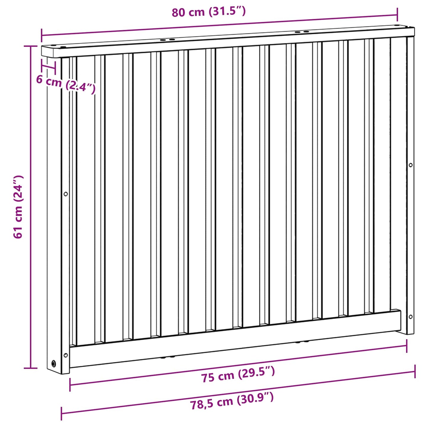 Armlene Modul 2 pcs Hvit 80 x 6 x 61 cm Solid akasietre