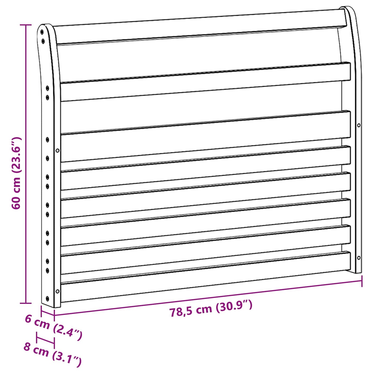 Armlene Modul 2 pcs Hvit 78,5 x 8,5 x 60 cm Solid akasietre