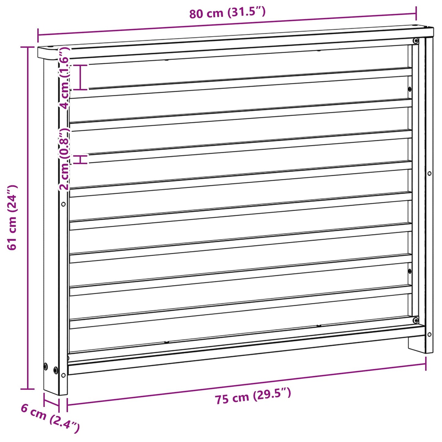 Armlene Modul 2 pcs Hvit 80 x 6 x 61 cm Solid akasietre