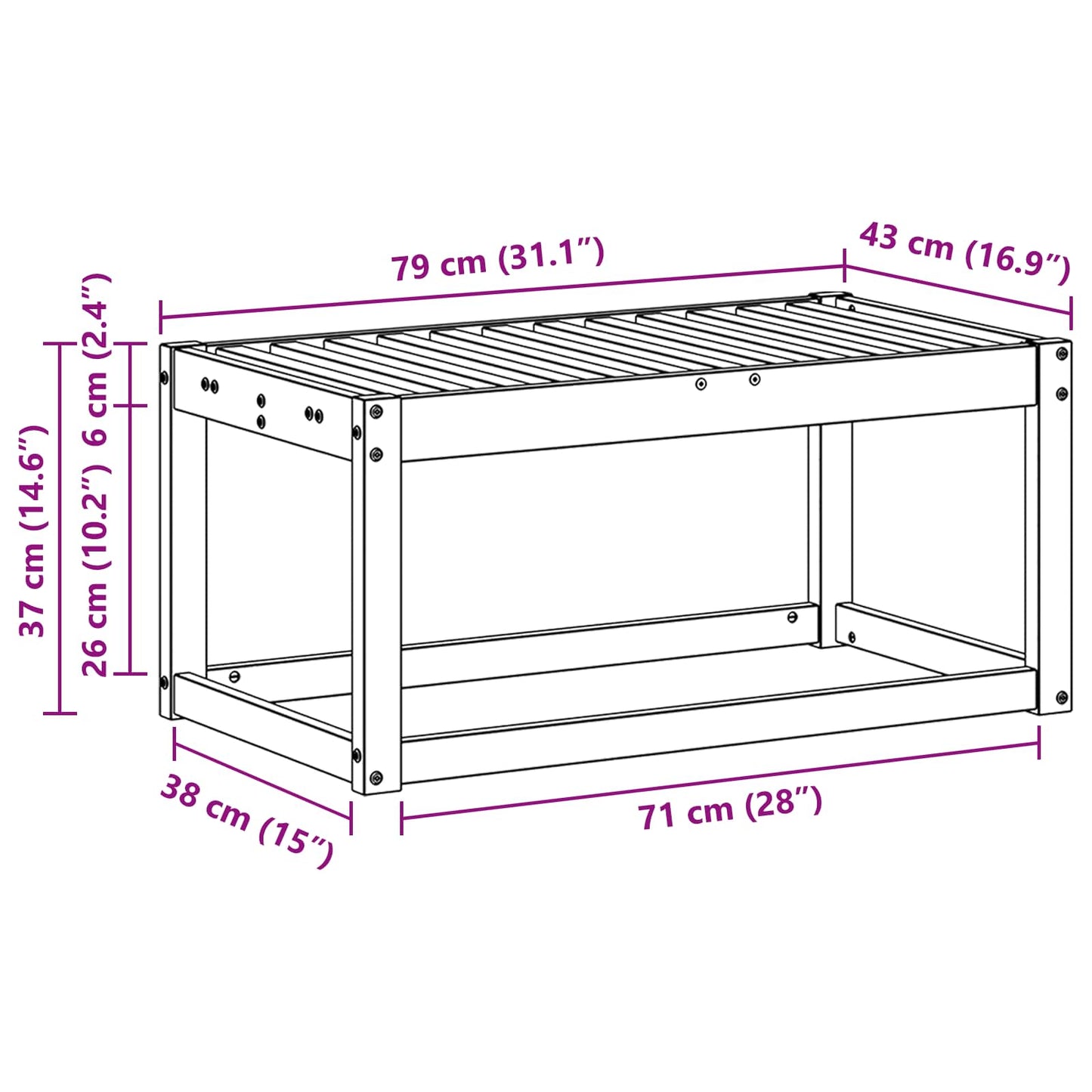 Utendørs Krakk Benk Hvit 79 x 43 x 37 cm Solid akasietre