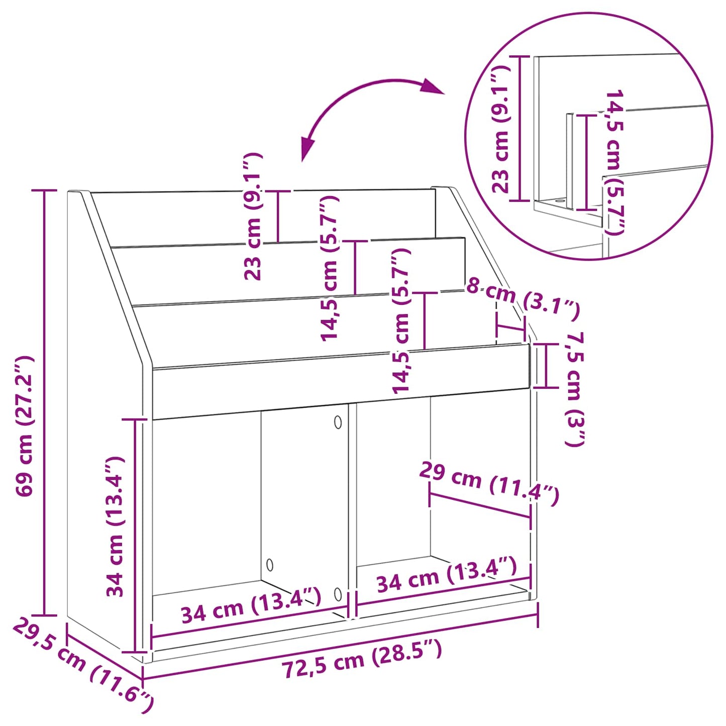 Barneskrivebokhylle Svart 72,5 x 29,5 x 69 cm Konstruert tre