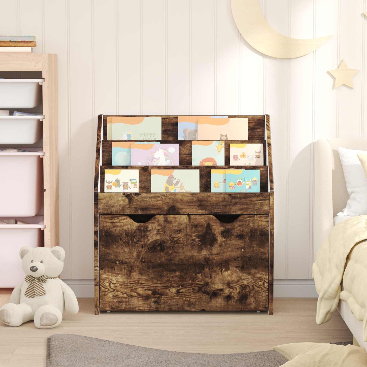 Barneskrivebokhylle Røkt eik 60 x 29,5 x 69 cm Konstruert tre