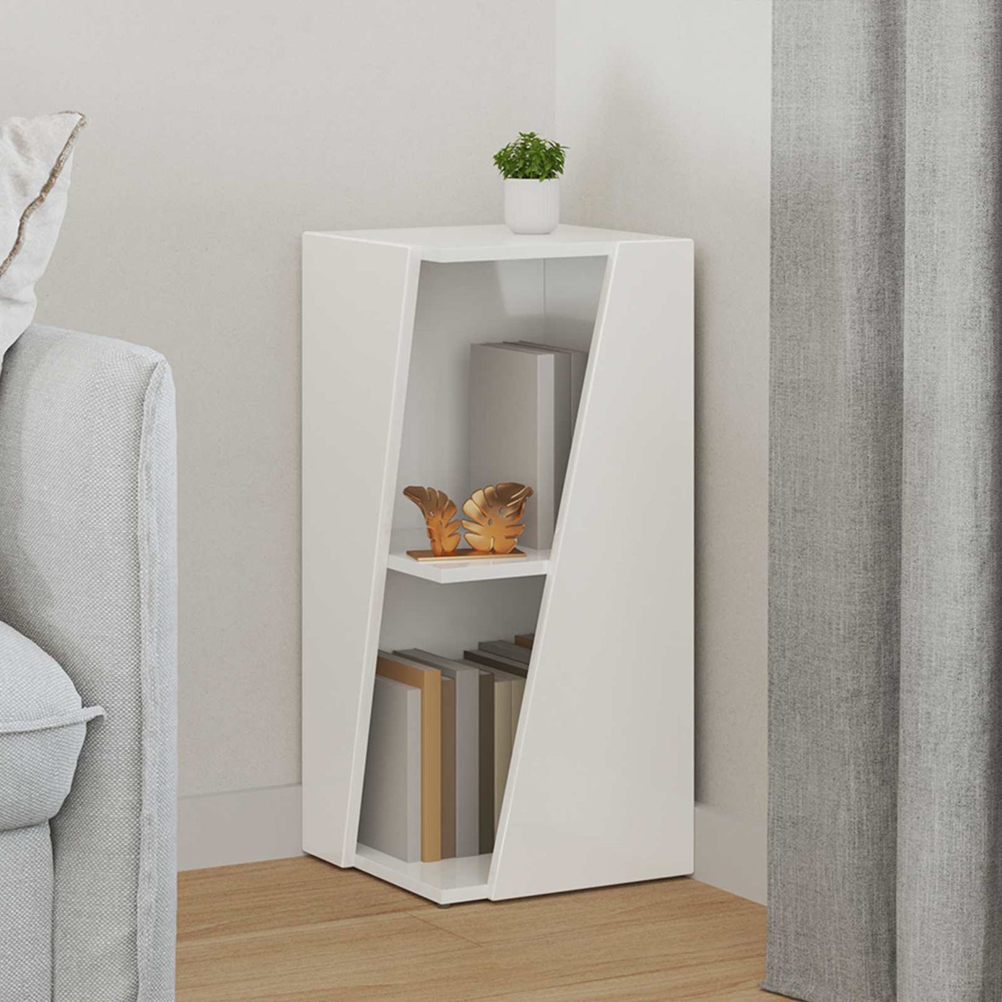 Sidehylle Høyglanset hvit 33 x 32 x 70,5 cm Konstruert tre