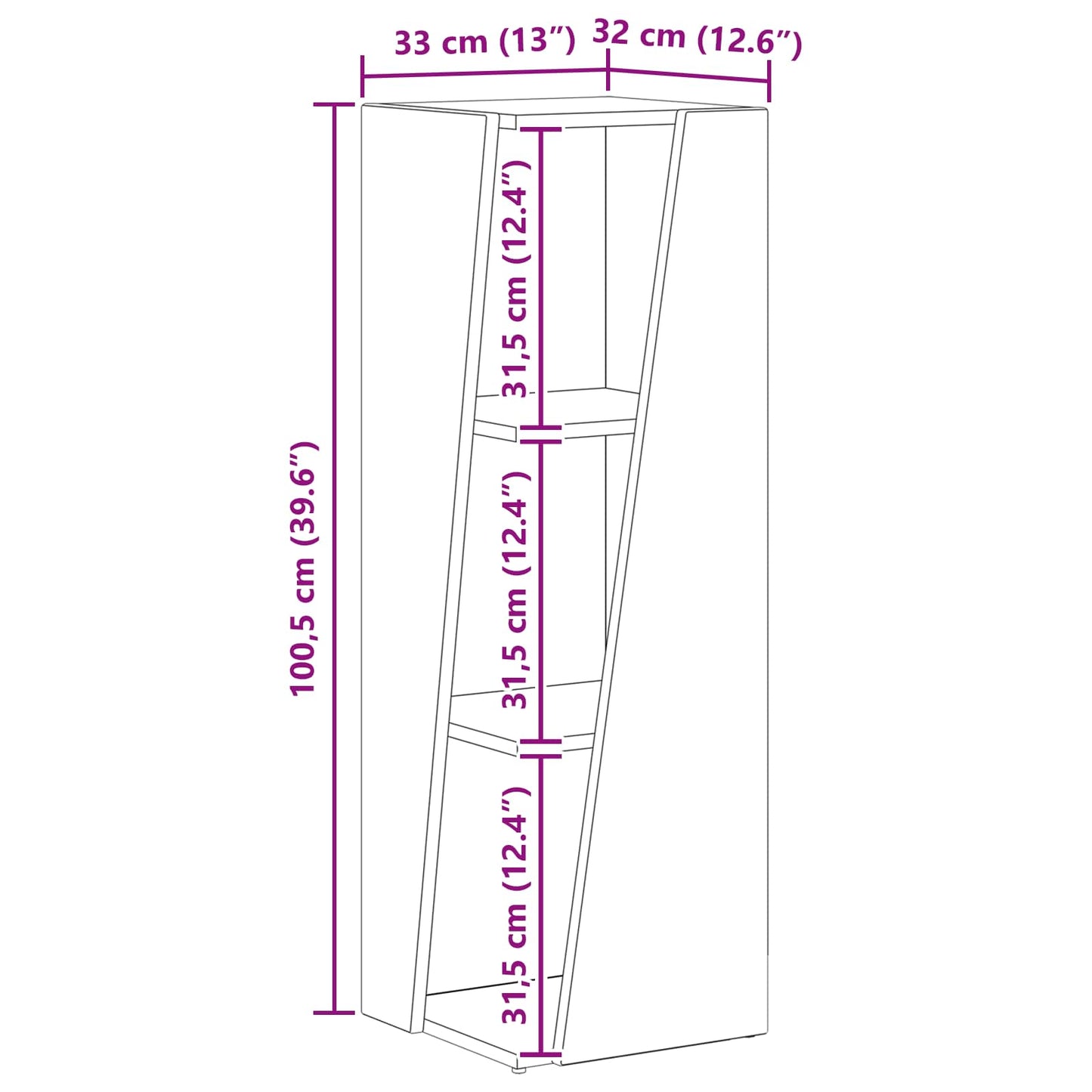 Sidehylle Røkt eik 33 x 32 x 100,5 cm Konstruert tre