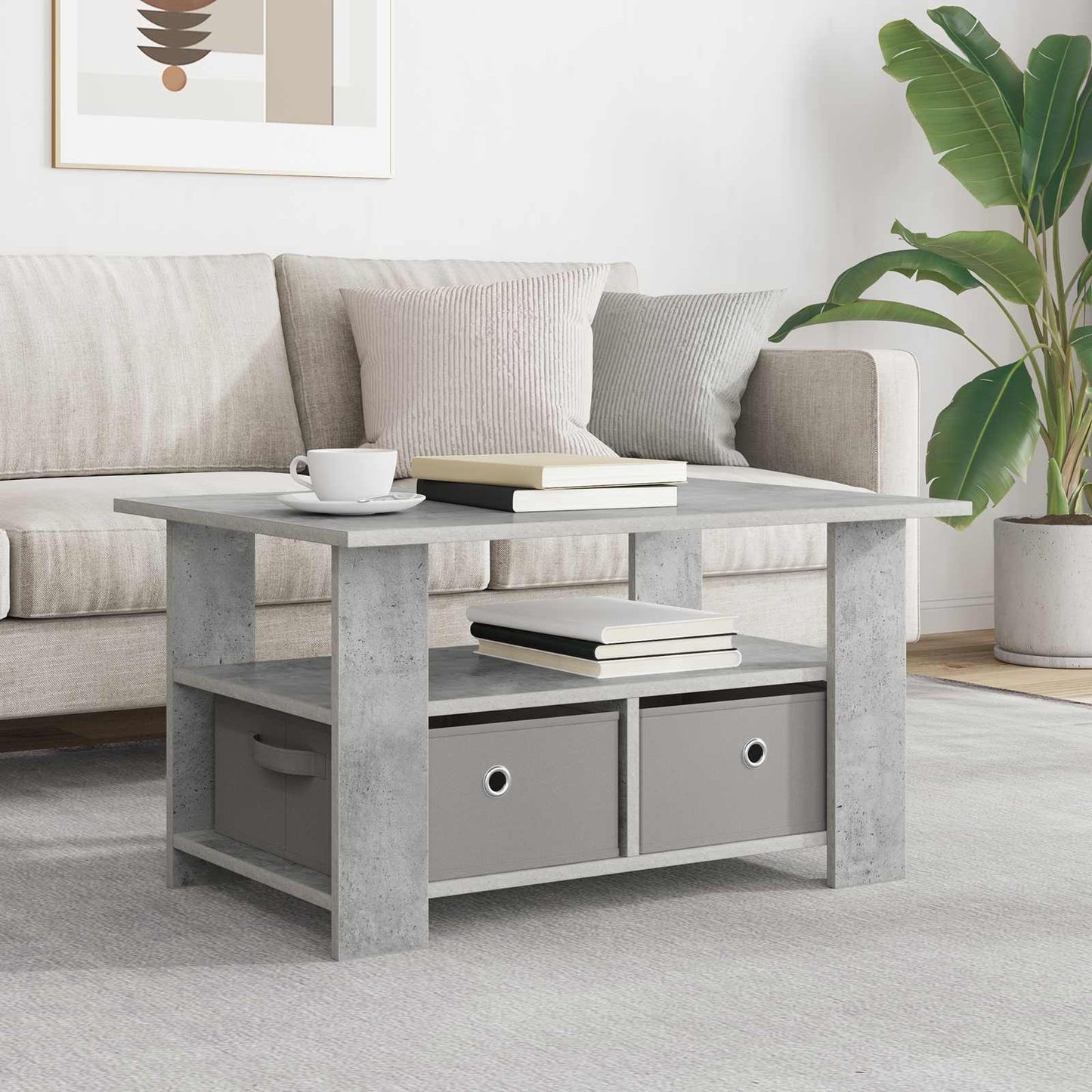 Kaffebord med skuff Betonggrå 77 x 55 x 42 cm Konstruert tre
