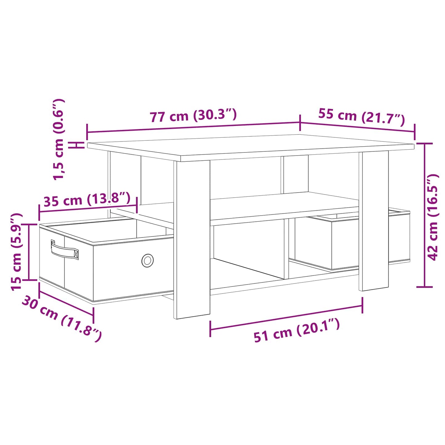 Kaffebord med skuff Betonggrå 77 x 55 x 42 cm Konstruert tre