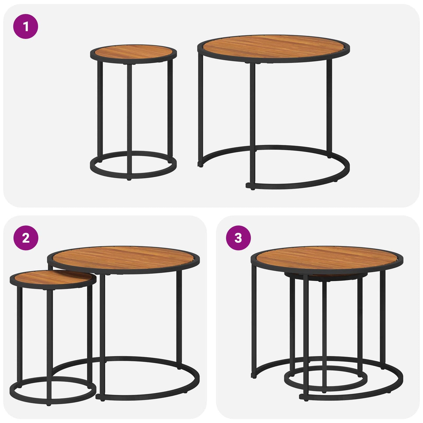 Kaffebord Sett 2 pcs Naturlig og svart 55 x 55 x 45 cm