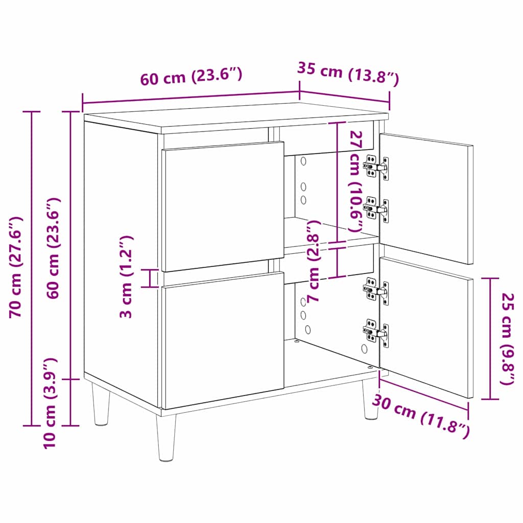 Skap 3 pcs Artisan Eik 60 x 35 x 70 cm Konstruert tre