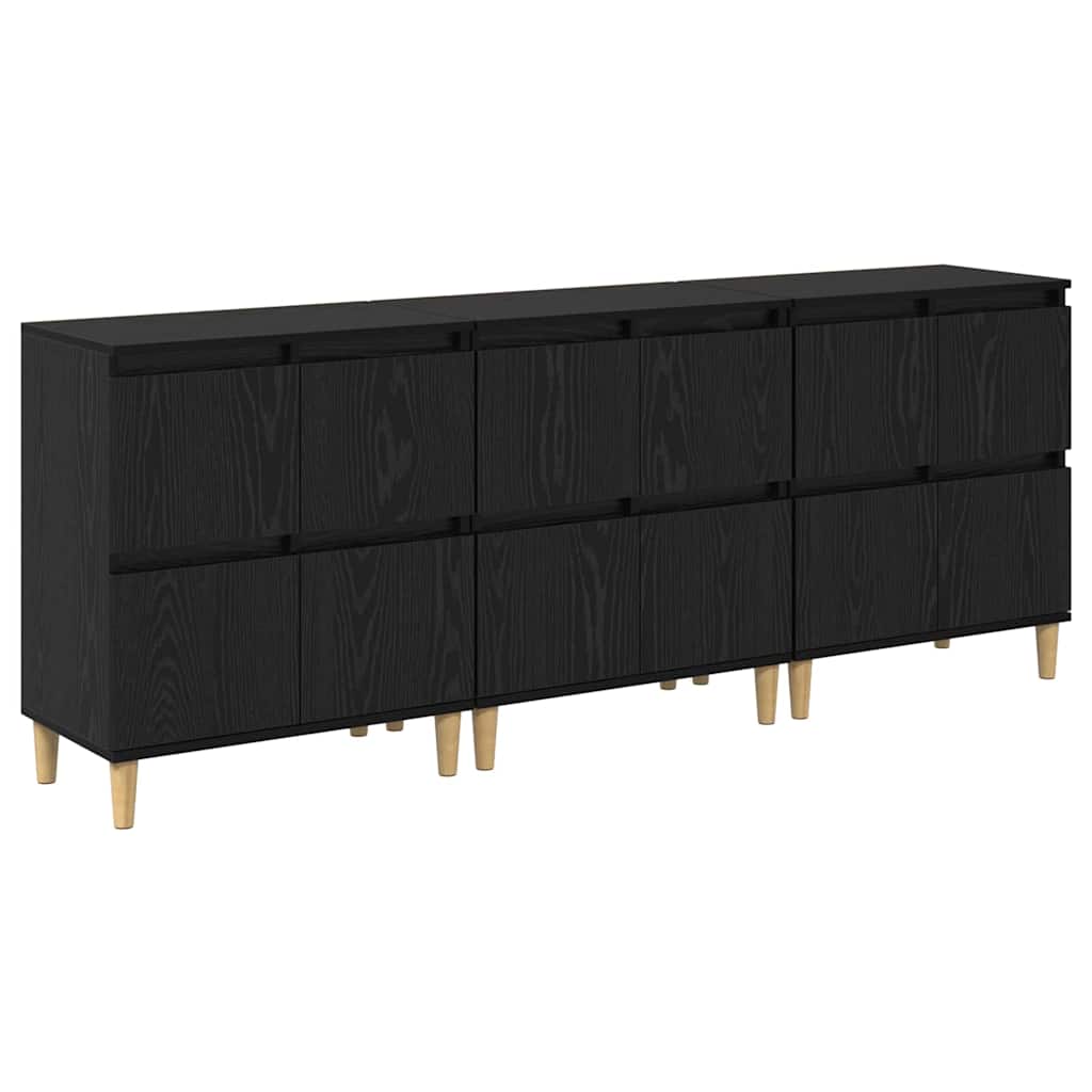 Skap 3 pcs Svart Eik 60 x 35 x 70 cm Konstruert tre