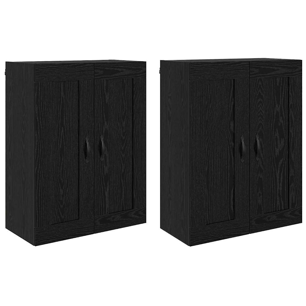 Vegghengt skap 2 pcs Svart Eik 69,5 x 34 x 90 cm Konstruert tre